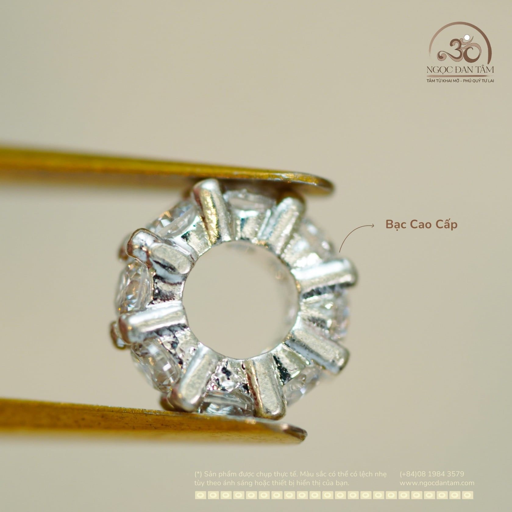  Charm Đệm Bạc Lấp Lánh 8mm - Bạc Cao Cấp 