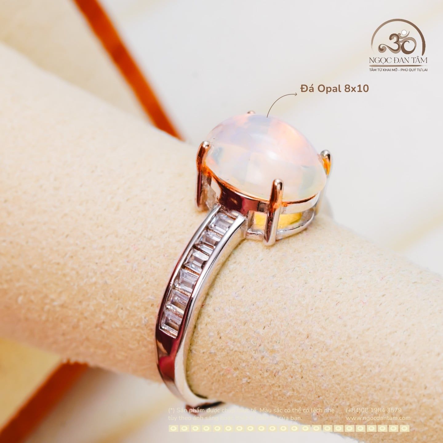  Nhẫn Bạc 925 Đính Đá Opal 8x10mm 