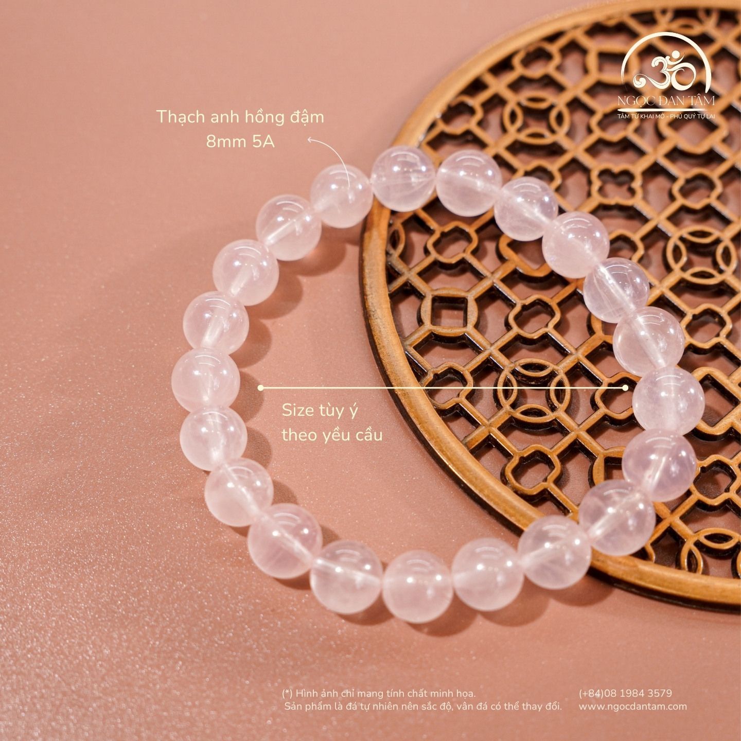  Vòng Tay Thạch Anh Hồng Đậm 8mm - 10mm 5A 