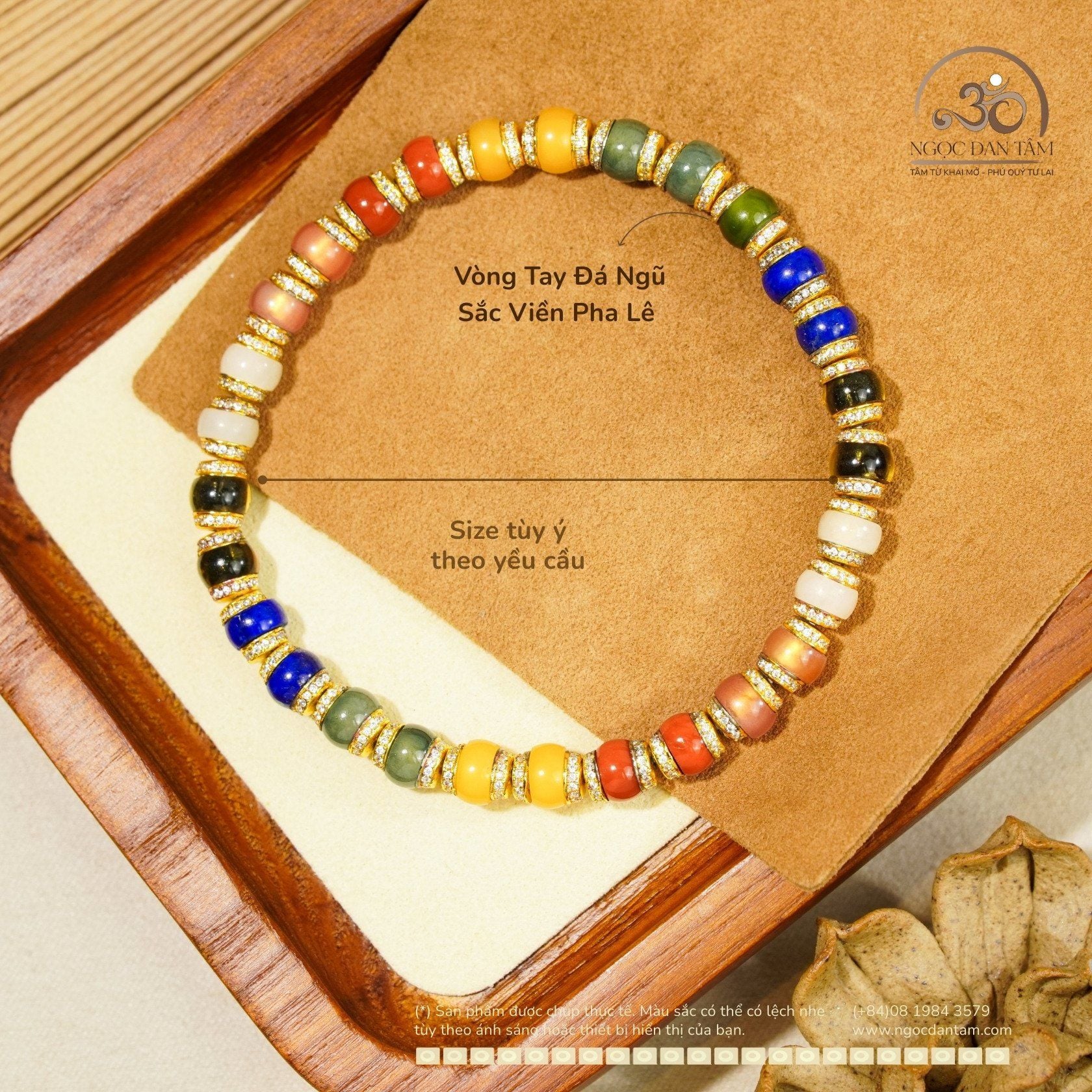  Vòng Tay Đá Ngũ Sắc Viền Pha Lê 