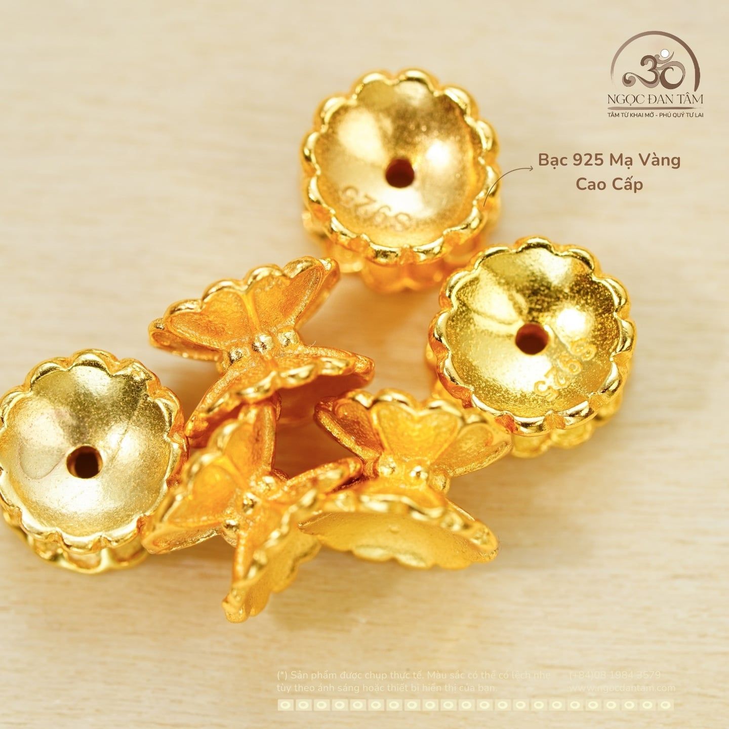  Charm Đài Sen Mạ Vàng 4mm - Bạc 925 Mạ Vàng Cao Cấp. 
