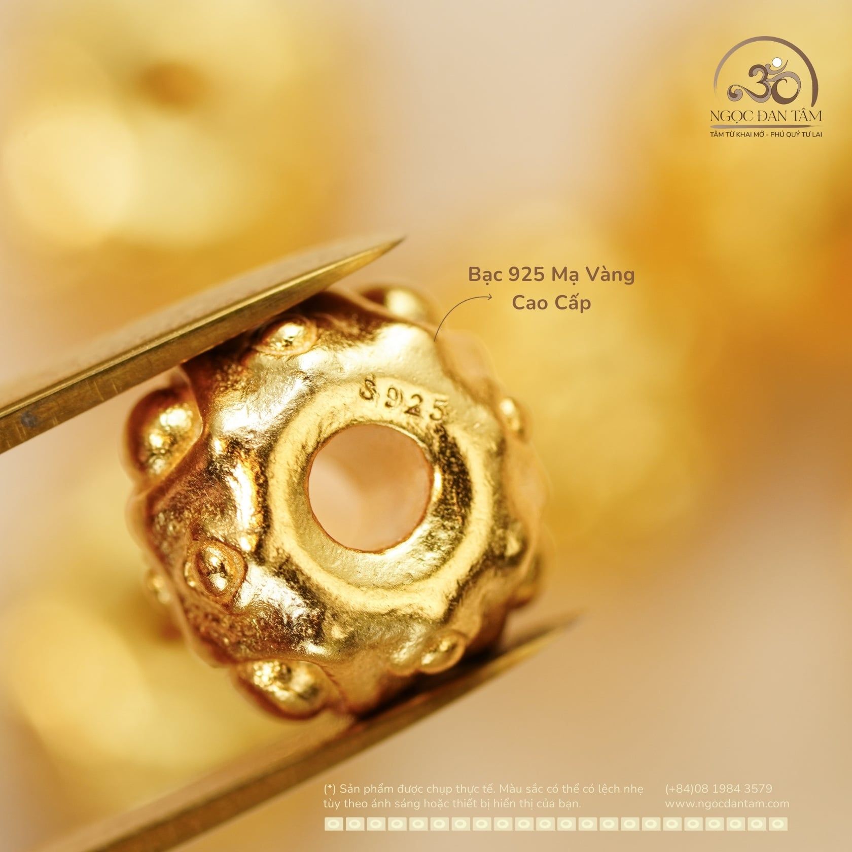  Charm Tròn Mắt Vuông Lớn 8.19mm - Bạc 925 Mạ Vàng Cao Cấp 