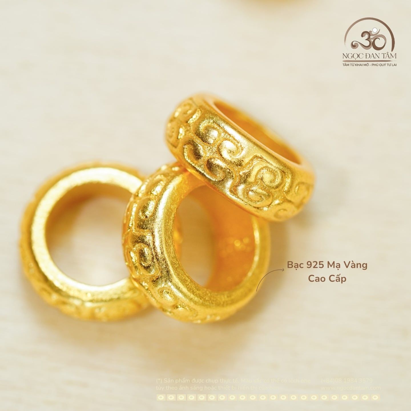  Charm Tròn Bánh Xe 9.68mm - Bạc 925 Mạ Vàng Cao Cấp 