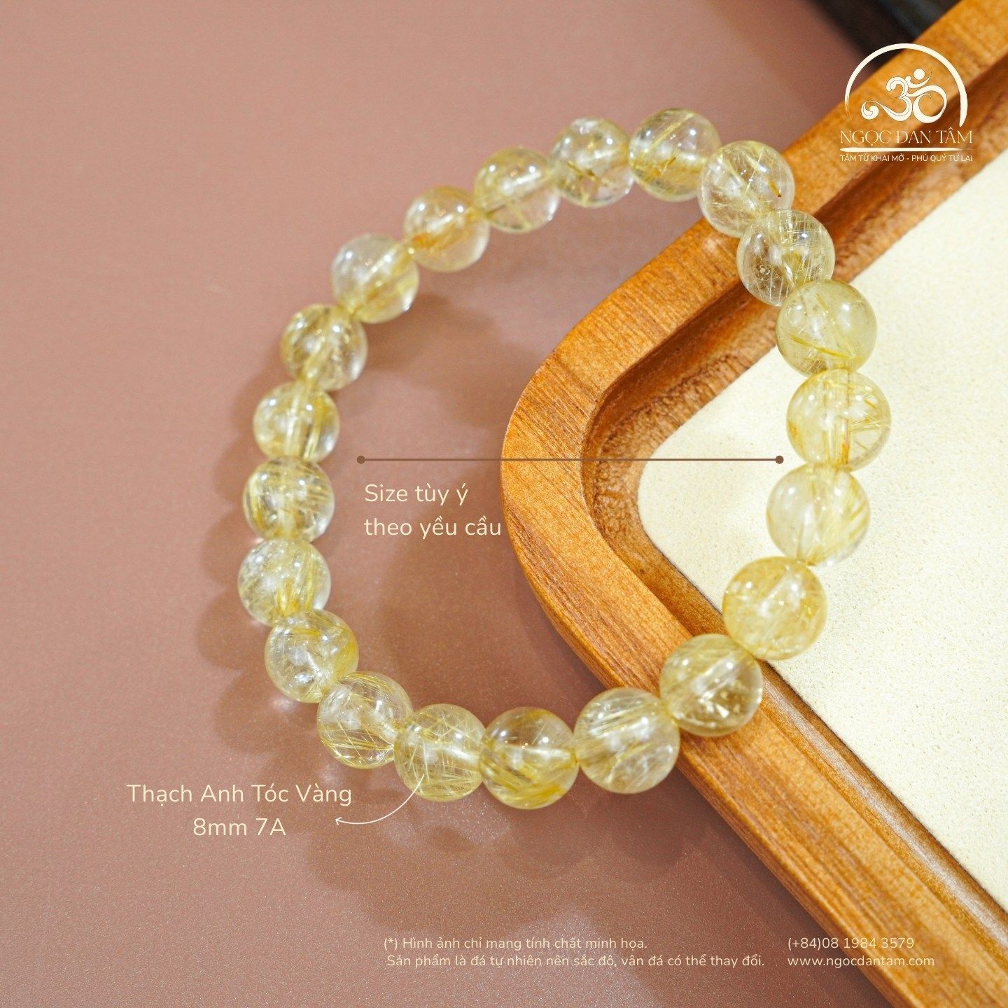  Vòng Tay Đá Thạch Anh Tóc Vàng 8mm 7A 