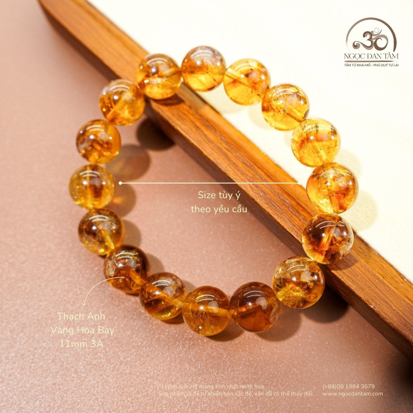  Vòng Tay Thạch Anh Vàng Hoa Bay 11mm 3A 