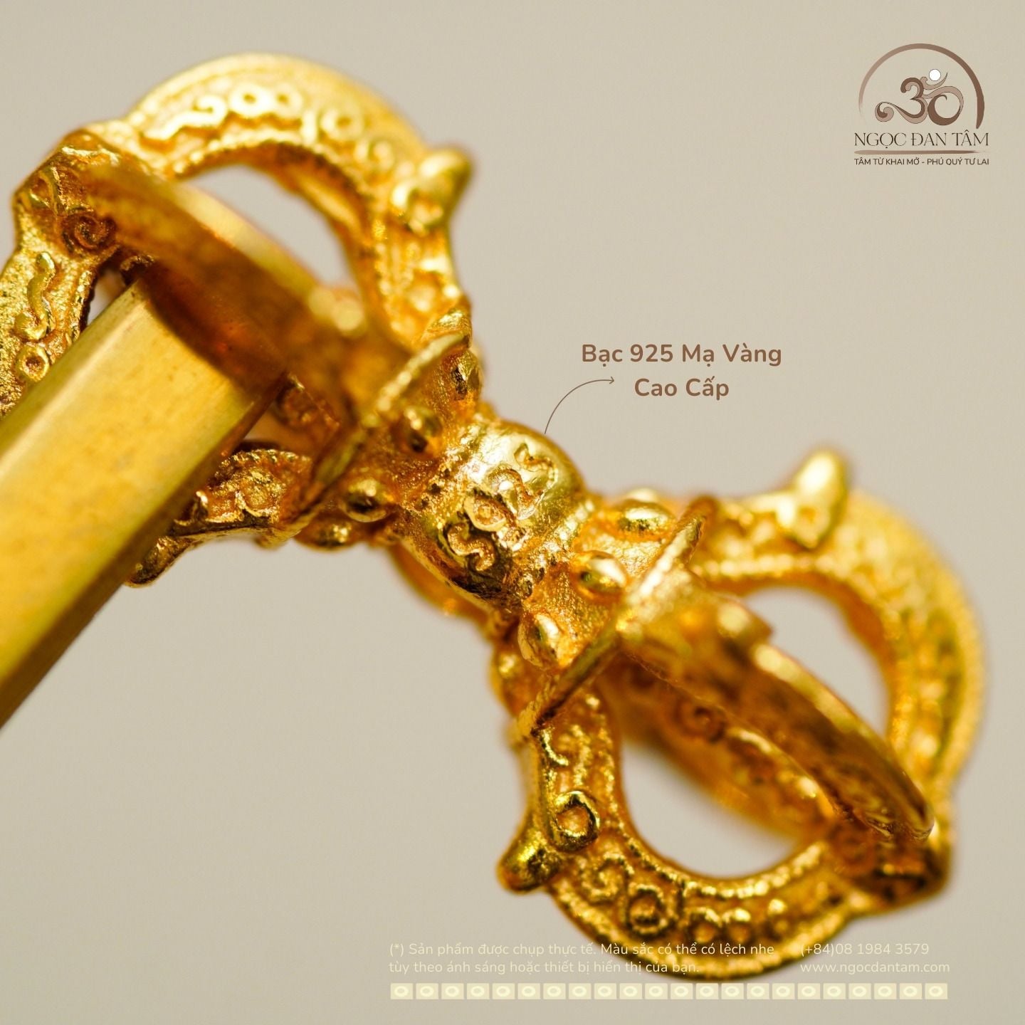  Charm Kim Cương Chử (Vajra) - Bạc 925 Mạ Vàng Cao Cấp 