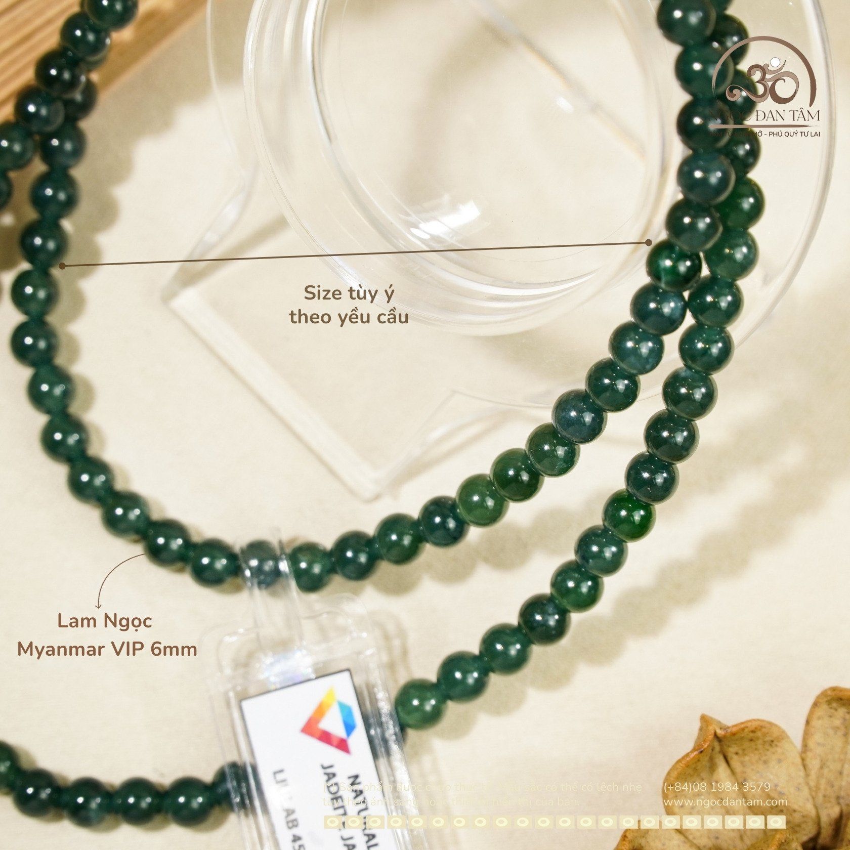  Chuỗi Vòng Tay Lam Ngọc Myanmar 6mm 