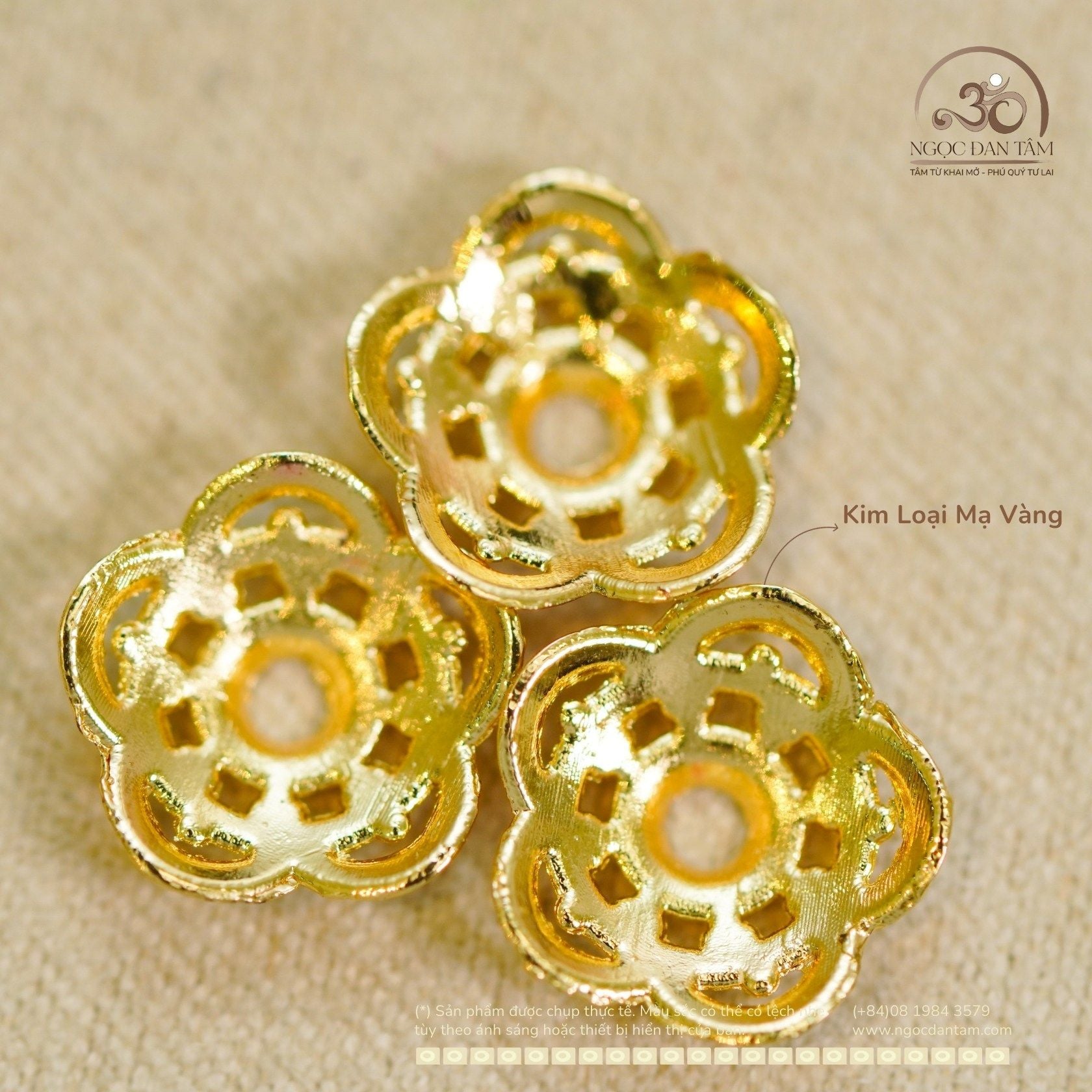  Charm Đệm Ốp Hoa Lớn 10mm - Kim Loại Mạ Vàng Cao Cấp 