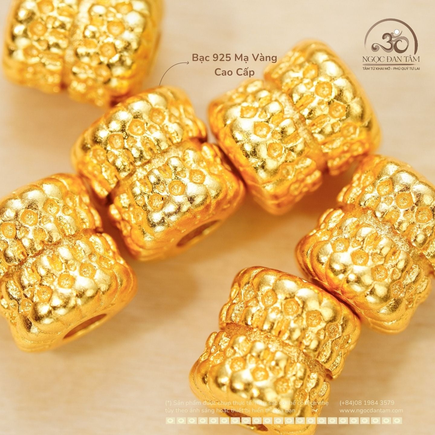  Charm Bánh Xe Đôi 8.5mm - Bạc 925 Mạ Vàng Cao Cấp 