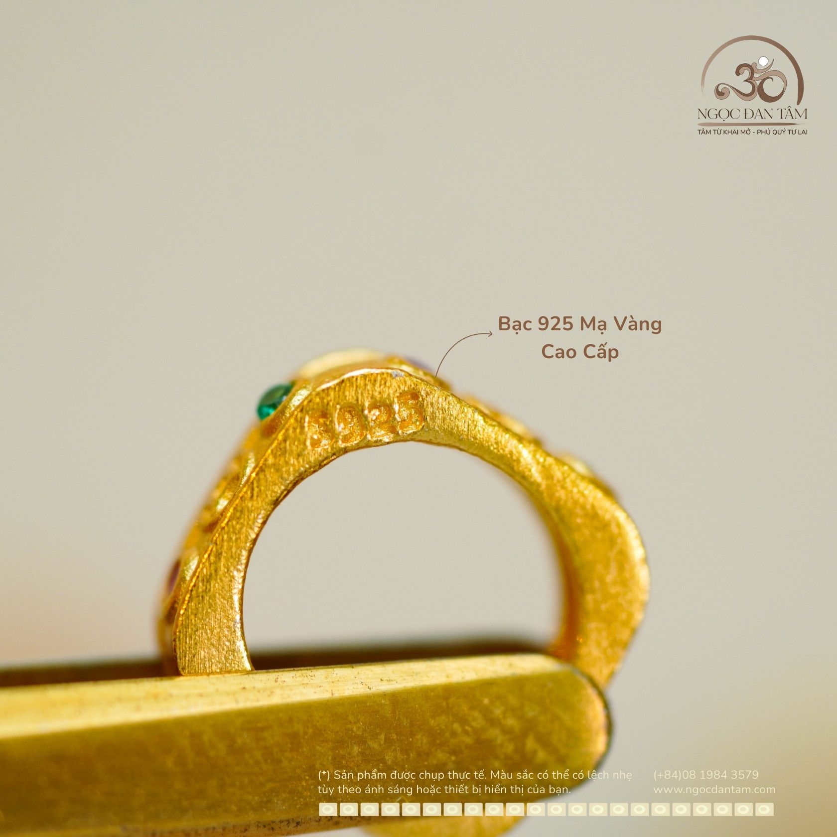  Charm Đệm Vuông Đính Đá 8mm - Bạc 925 Mạ Vàng Cao Cấp 