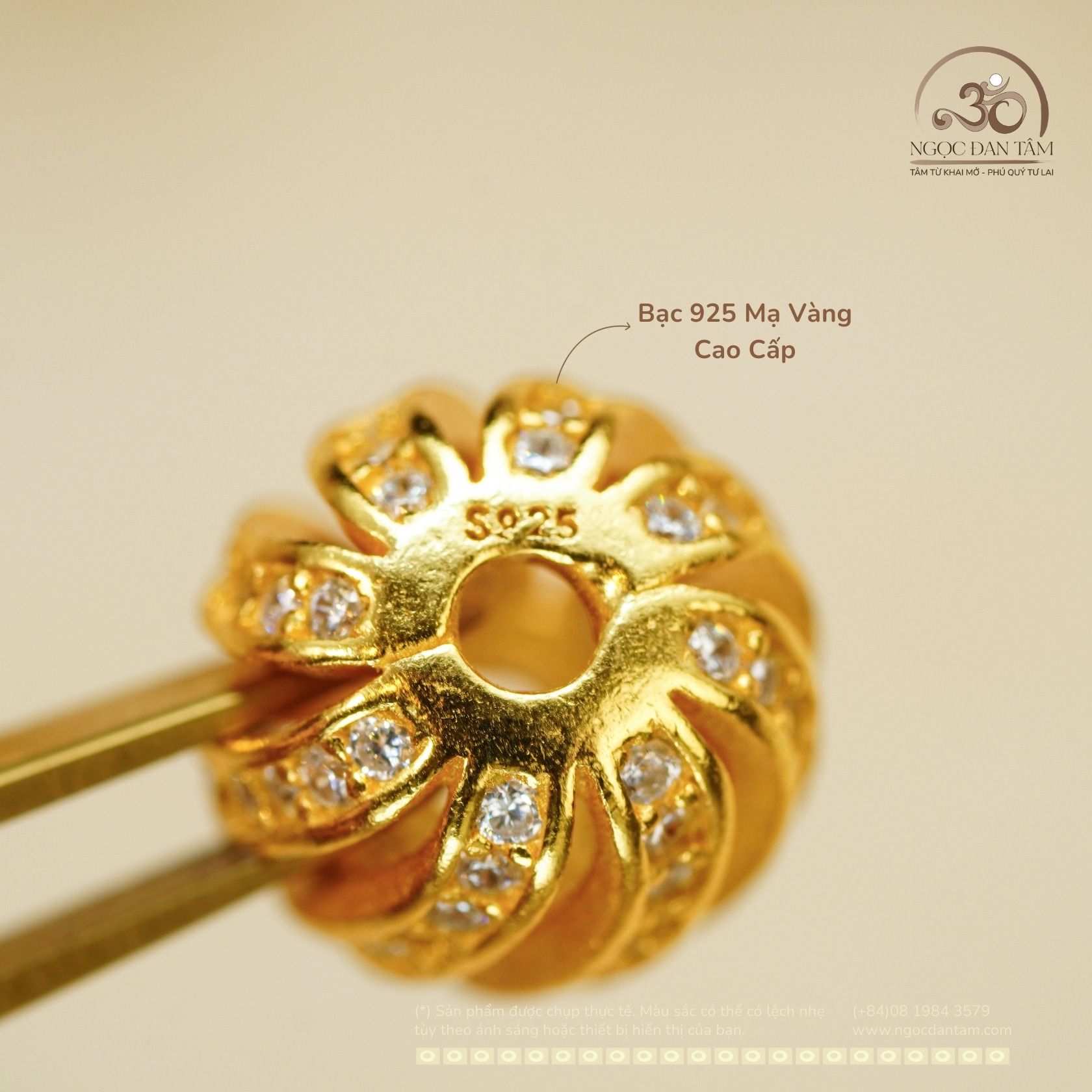  Charm Tròn Xoắn Đá Trắng 8.92mm - Bạc 925 Mạ Vàng Cao Cấp 