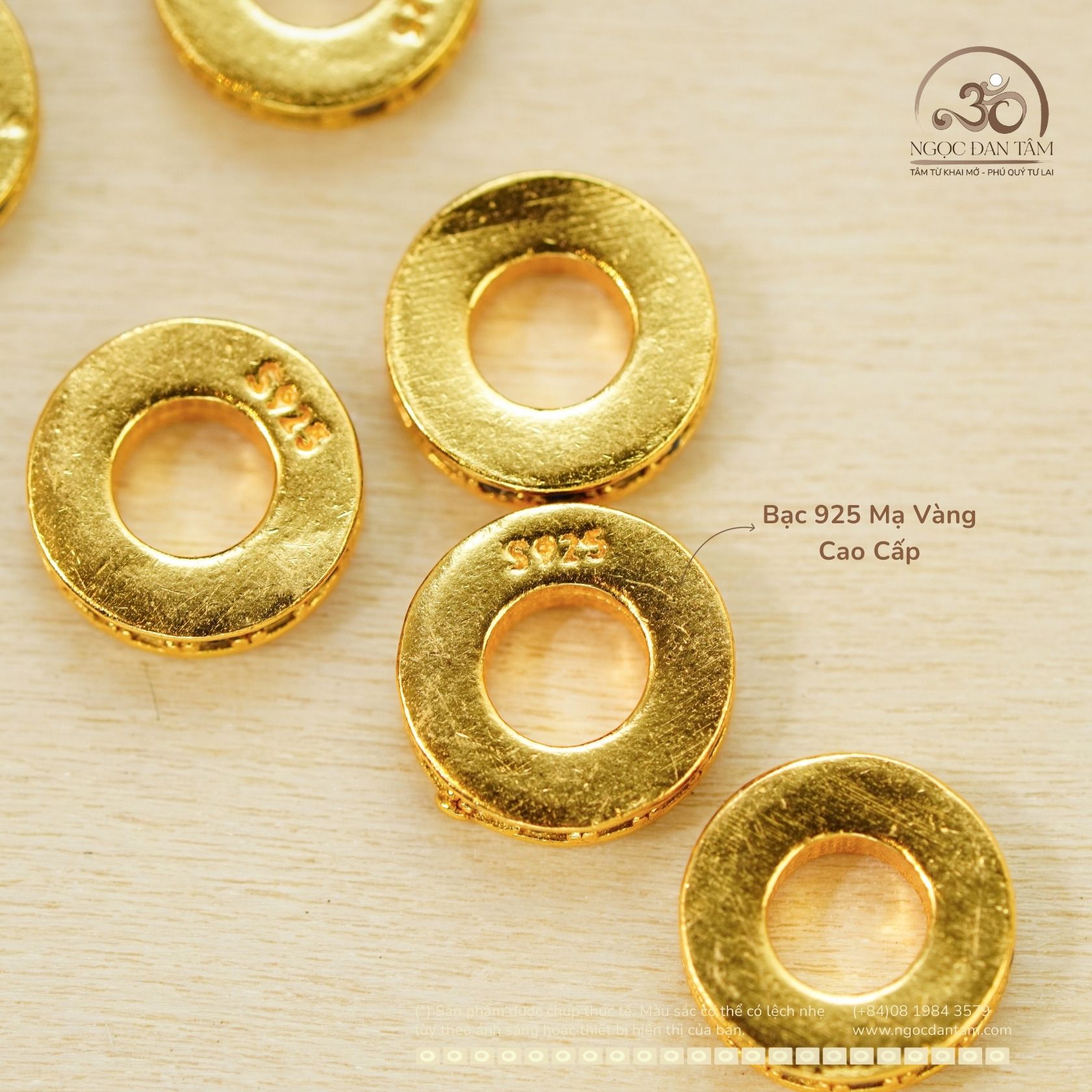  Charm Tròn Dẹp Xanh Đen 7.80mm - BẠC 925 Mạ Vàng Cao Cấp 