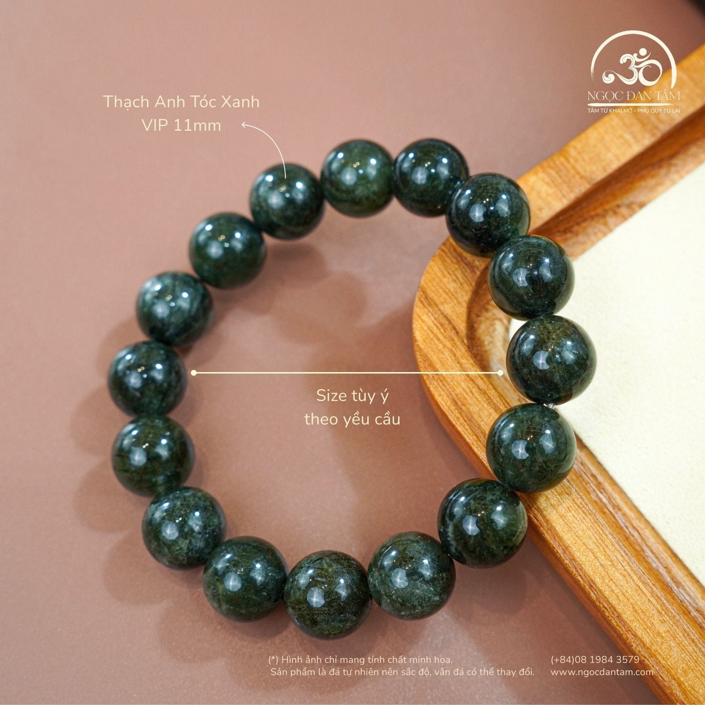  Vòng Tay Đá Thạch Anh Tóc Xanh 3A 11mm 