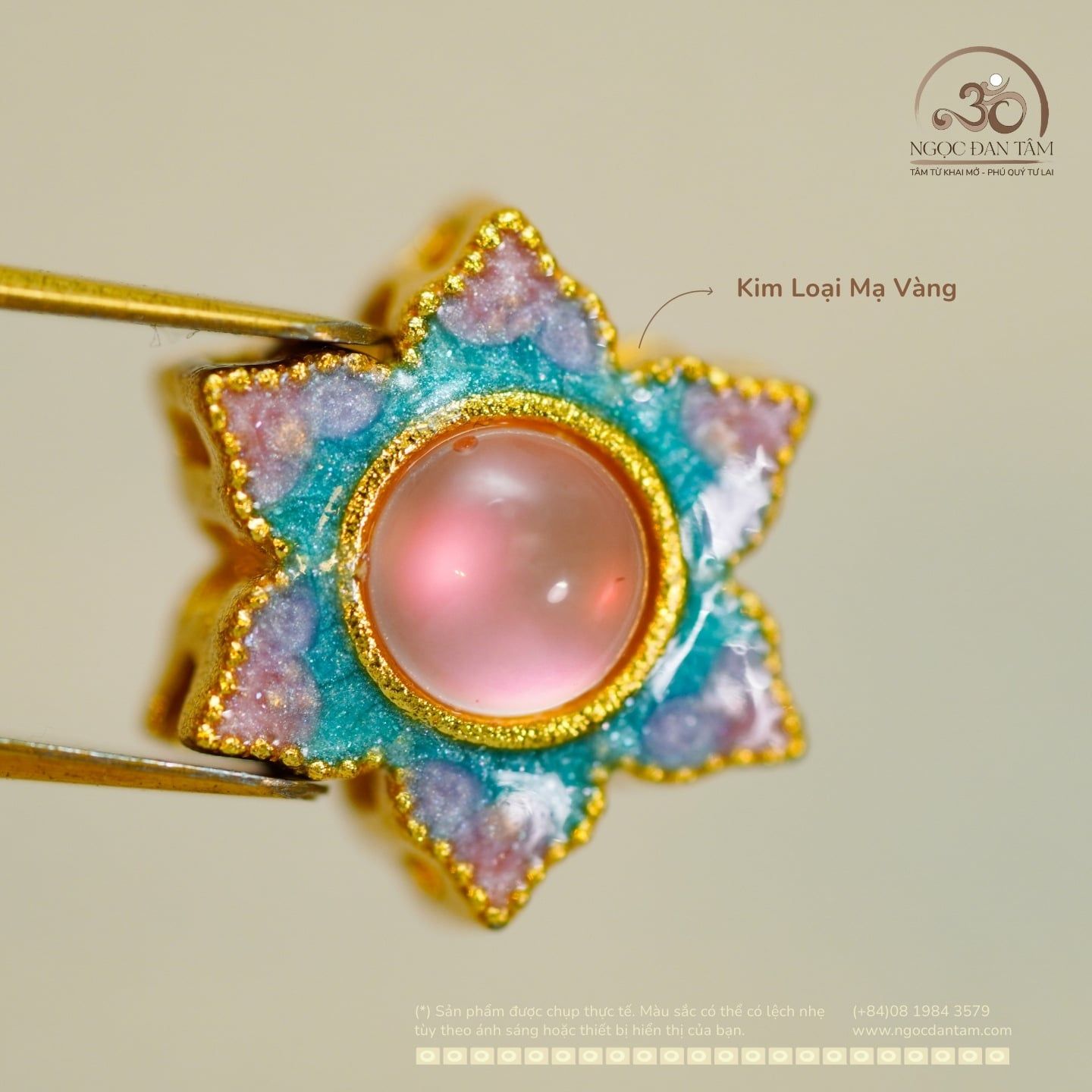  Charm Hoa Nhụy Hồng 10,84mm - Kim Loại Mạ Vàng Cao Cấp 