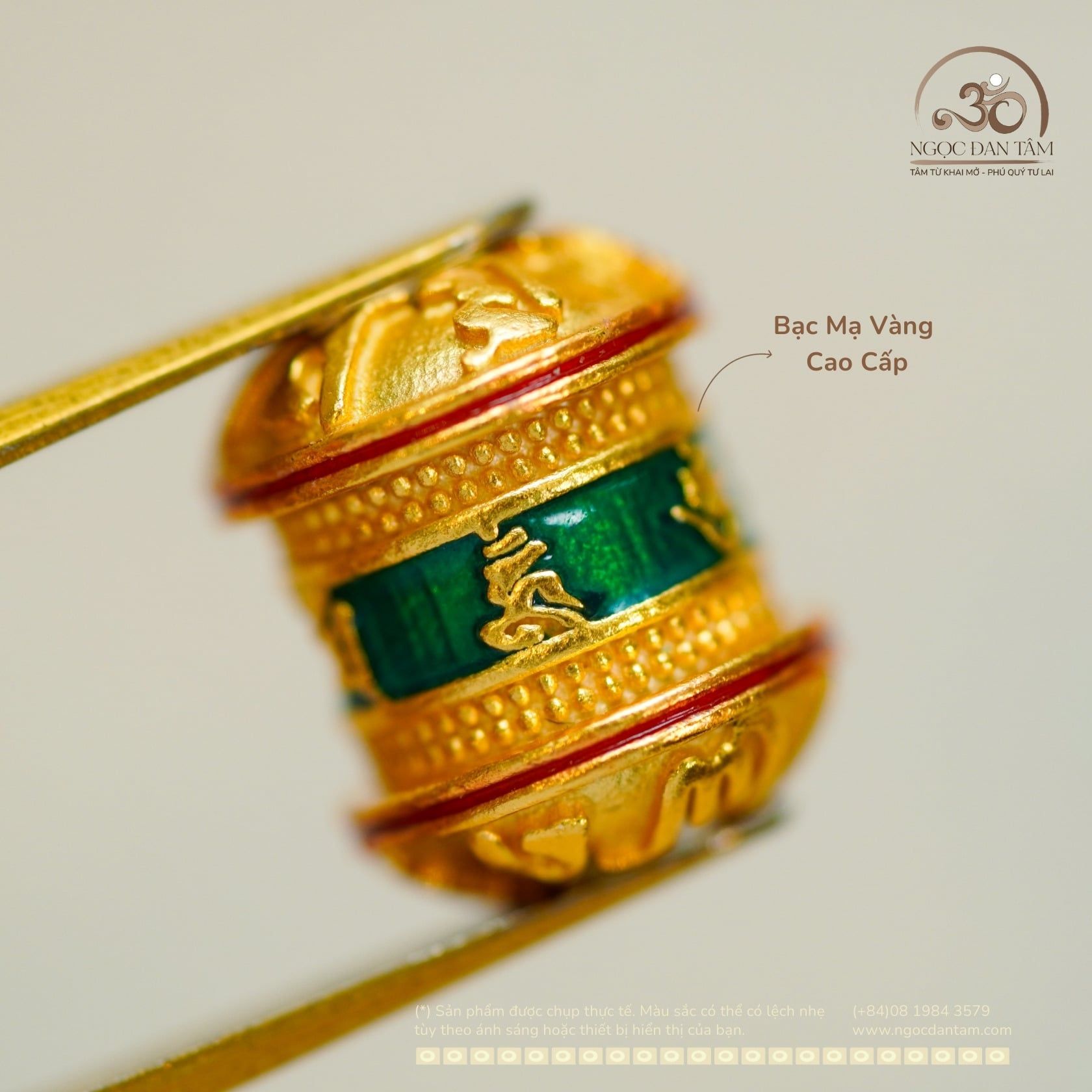  Charm Lu Thống Lục Tự Xanh Lá 9,43mm - Bạc Mạ Vàng Cao Cấp 