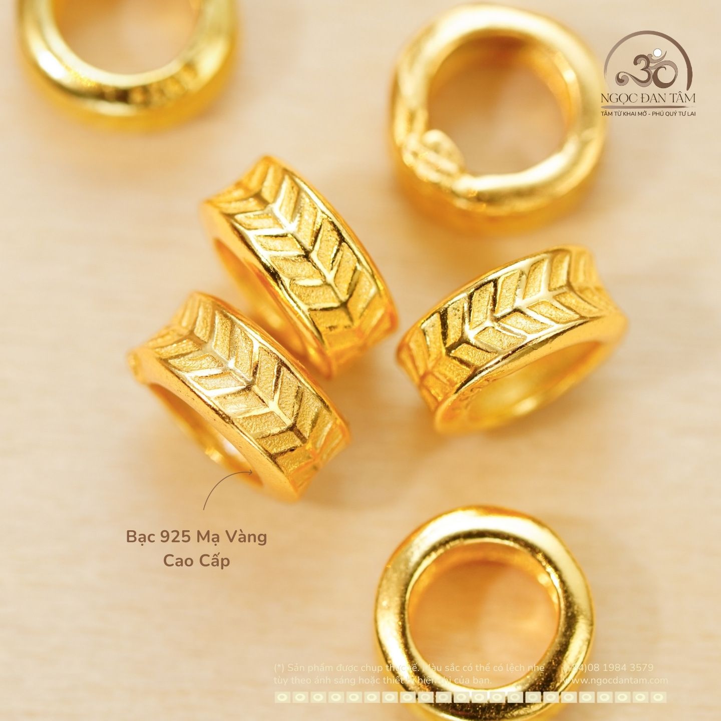  Charm Tròn Lá Lớn 7.54mm - Bạc 925 Mạ Vàng Cao Cấp 