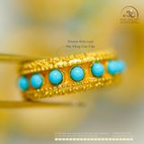  Charm Nhẫn Đính Đá Turquoise - Kim Loại Mạ Vàng Cao Cấp 