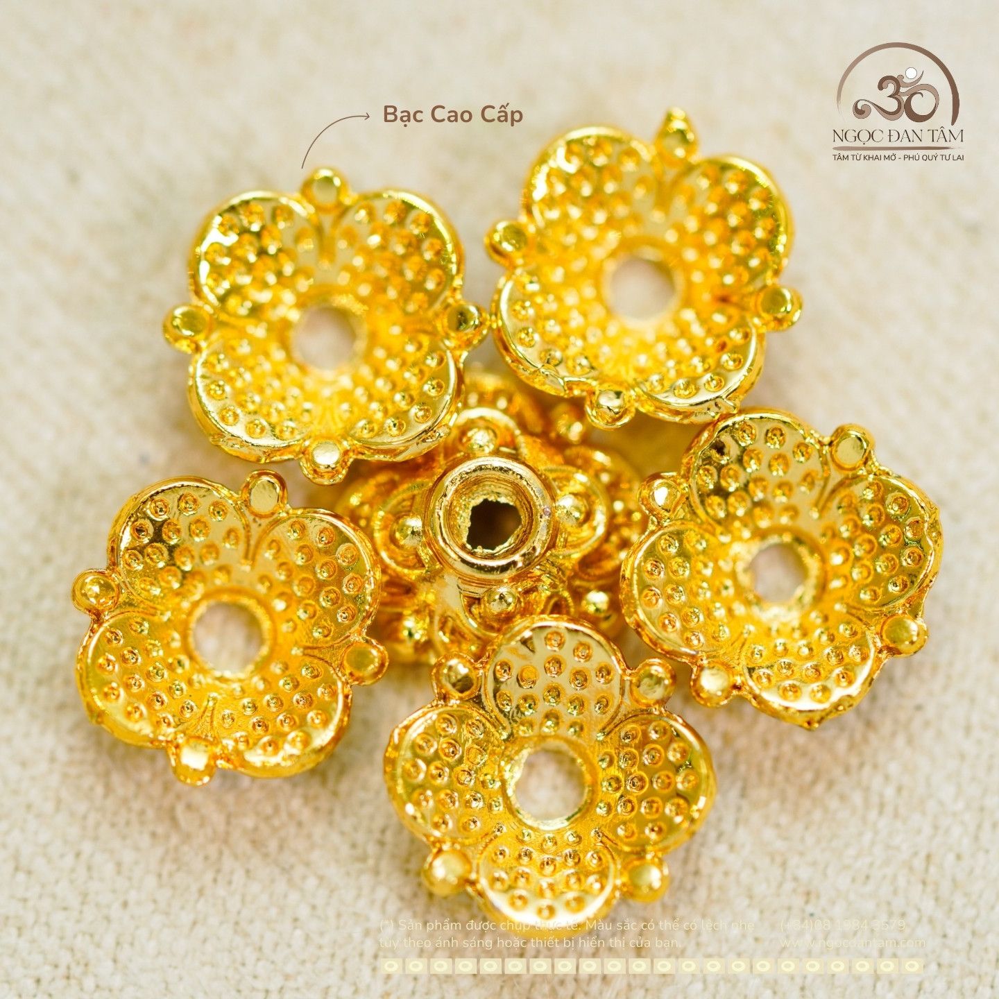  Charm Đệm Ốp Hoa Nhỏ 7,69mm - Kim Loại Mạ Vàng Cao Cấp 