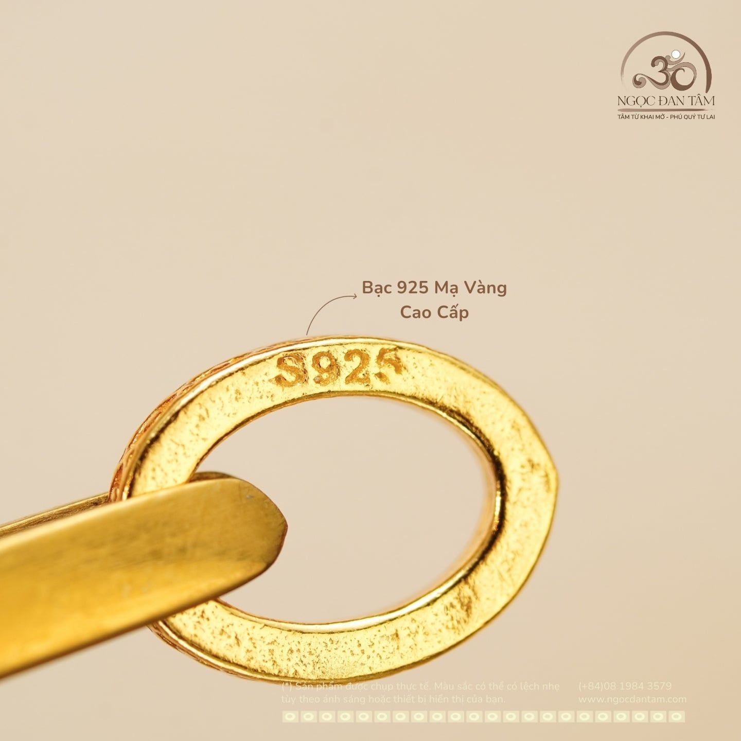  Charm Oval Mắt Dẹp 7.5mm - Bạc 925 Mạ Vàng Cao Cấp 