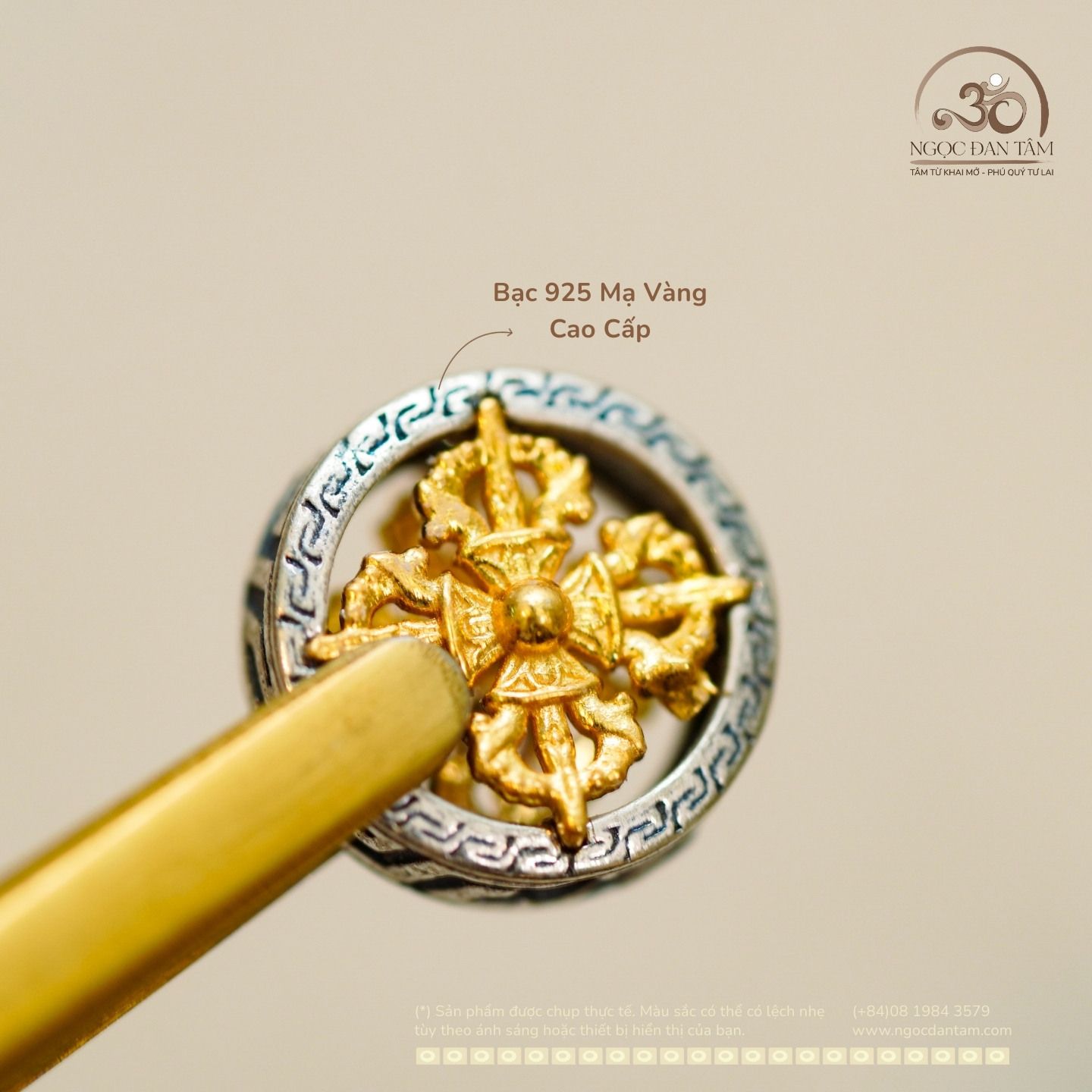  Charm Bánh Xe Pháp Luân Nhỏ 10,24mm - Bạc 925 Mạ Vàng Cao Cấp 