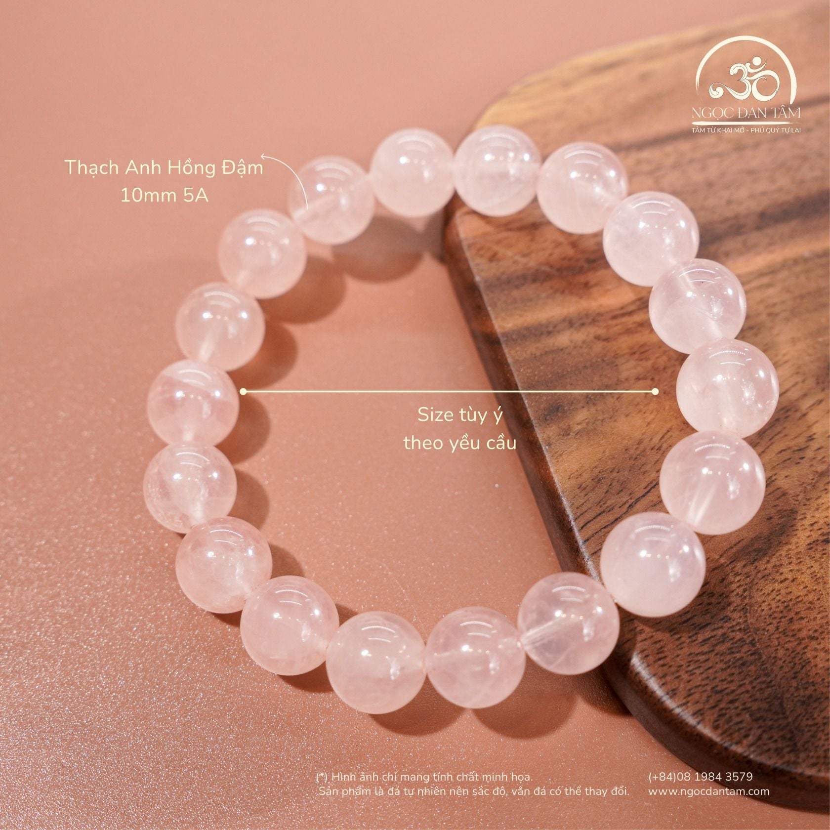  Vòng Tay Thạch Anh Hồng Đậm 8mm - 10mm 5A 