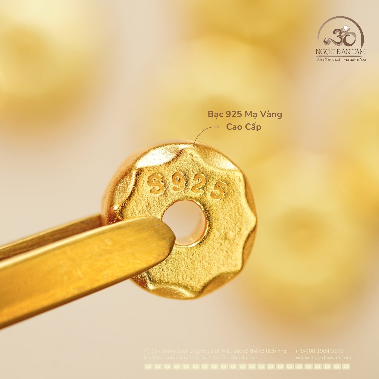  Charm Bánh Răng Hình Khối 7mm - Bạc 925 Mạ Vàng Cao Cấp 