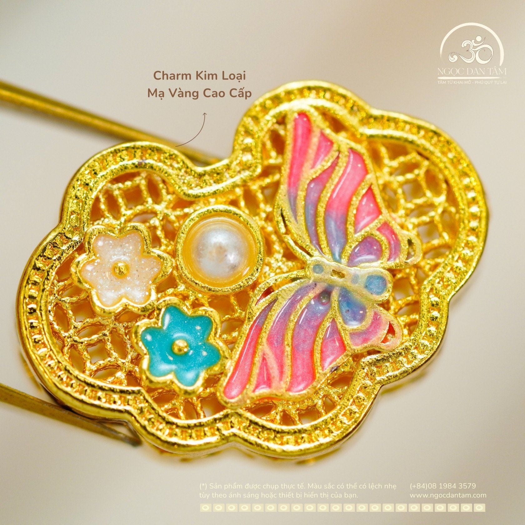  Charm Bướm Mây 22,57mm - Kim Loại Mạ Vàng Cao Cấp 