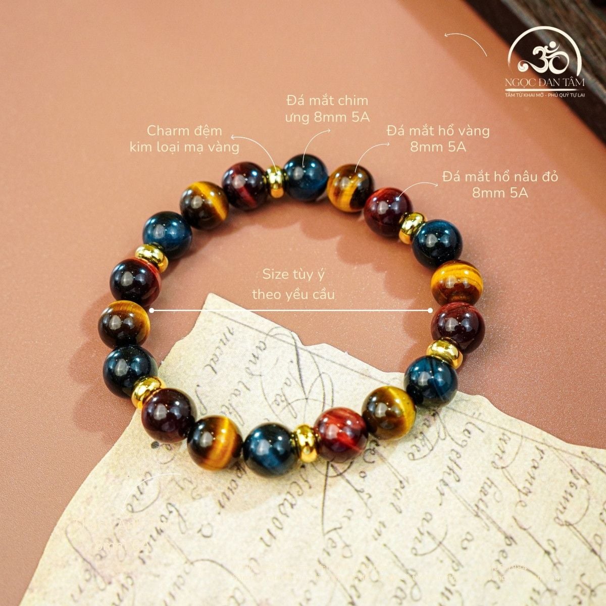  Vòng Tay Đá Mắt Hổ Tam Tài 8mm 5A 