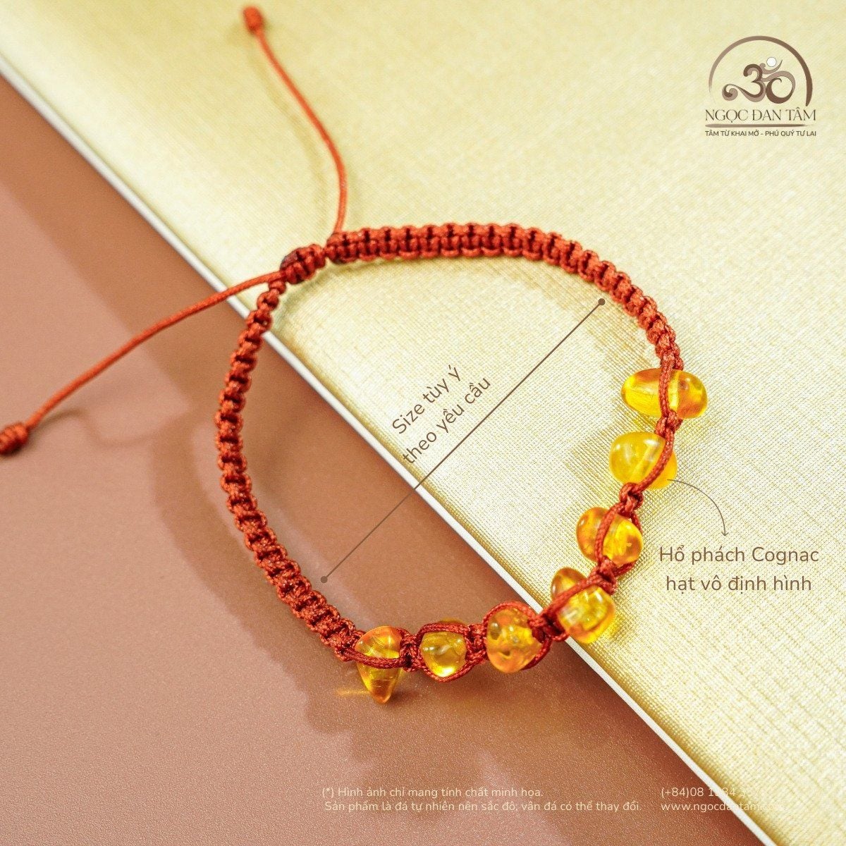  Vòng Tay Hổ Phách Cognac Dây Nút Ngang (7 Hạt) 