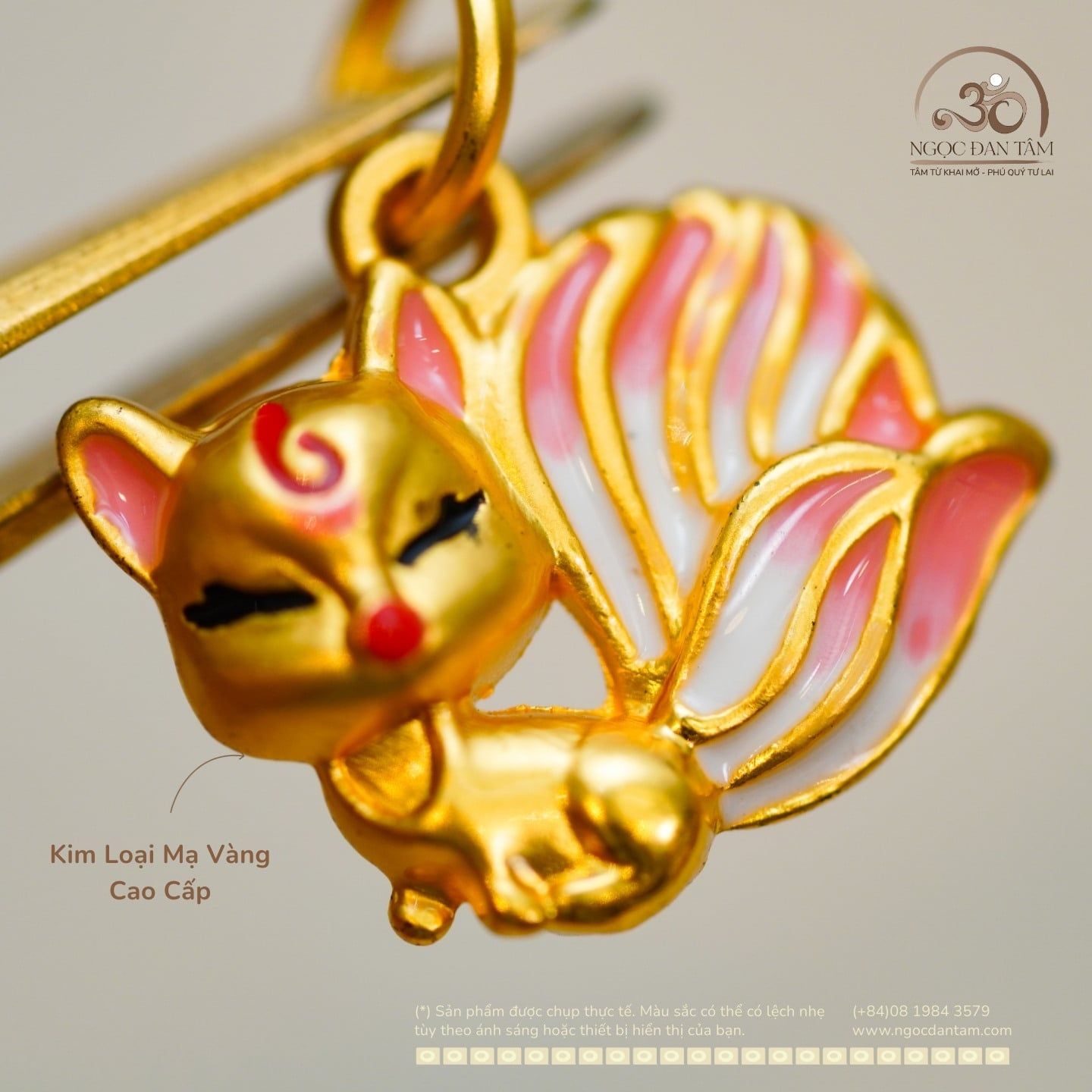  Charm Treo Cửu Vĩ Hồ 13,87mm - Kim Loại Mạ Vàng Cao Cấp 