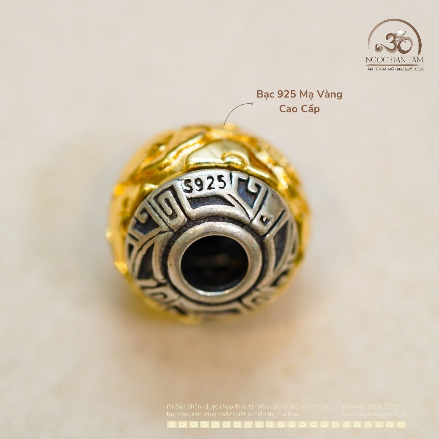  Charm Tường Vân 14.05mm  - Bạc 925 Mạ Vàng Cao Cấp 