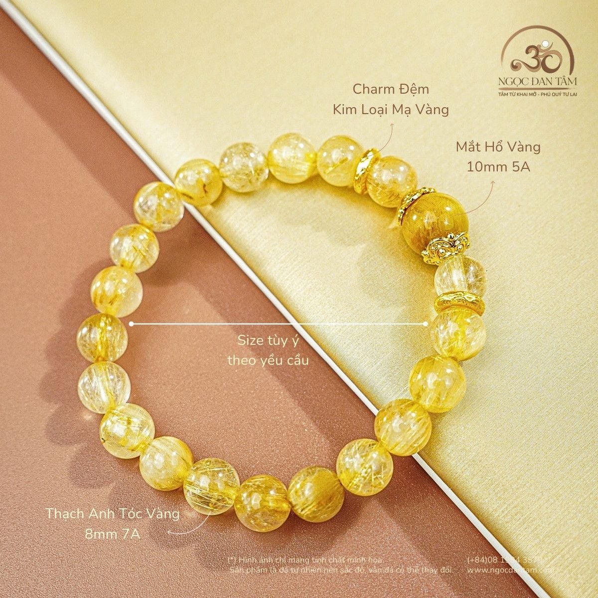  Vòng Tay Đá Thạch Anh Tóc Vàng 8mm 7A Phối Đá Mắt Hổ 10mm 5A 