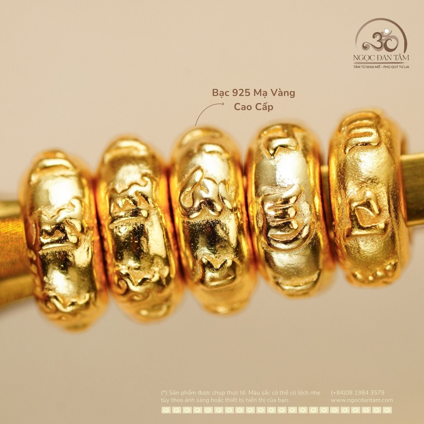  Charm Tròn Lục Tự 7.82mm - Bạc 925 Mạ Vàng Cao Cấp 