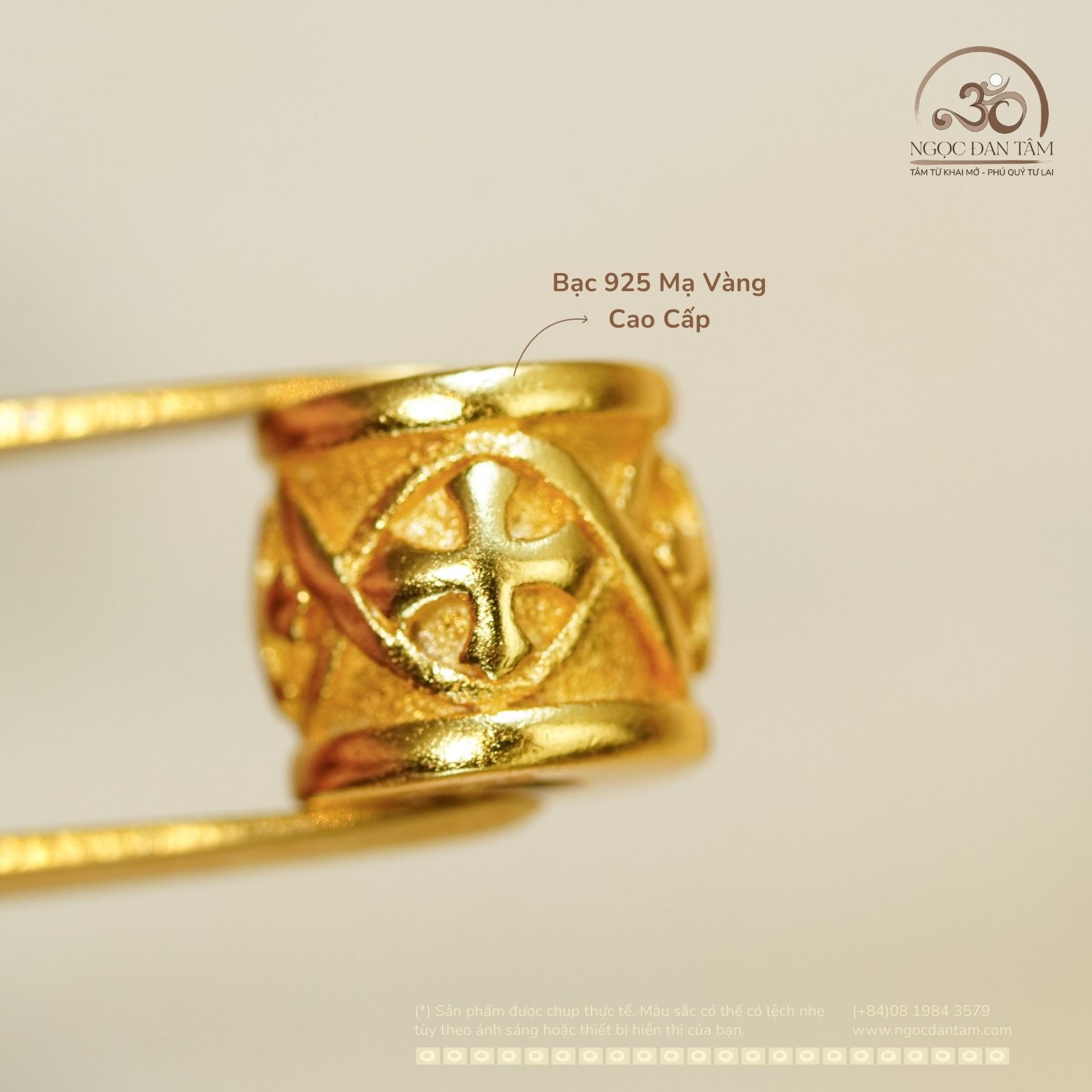  Charm Lu Thống Chữ Thập 7mm - Bạc 925 Mạ Vàng Cao Cấp 