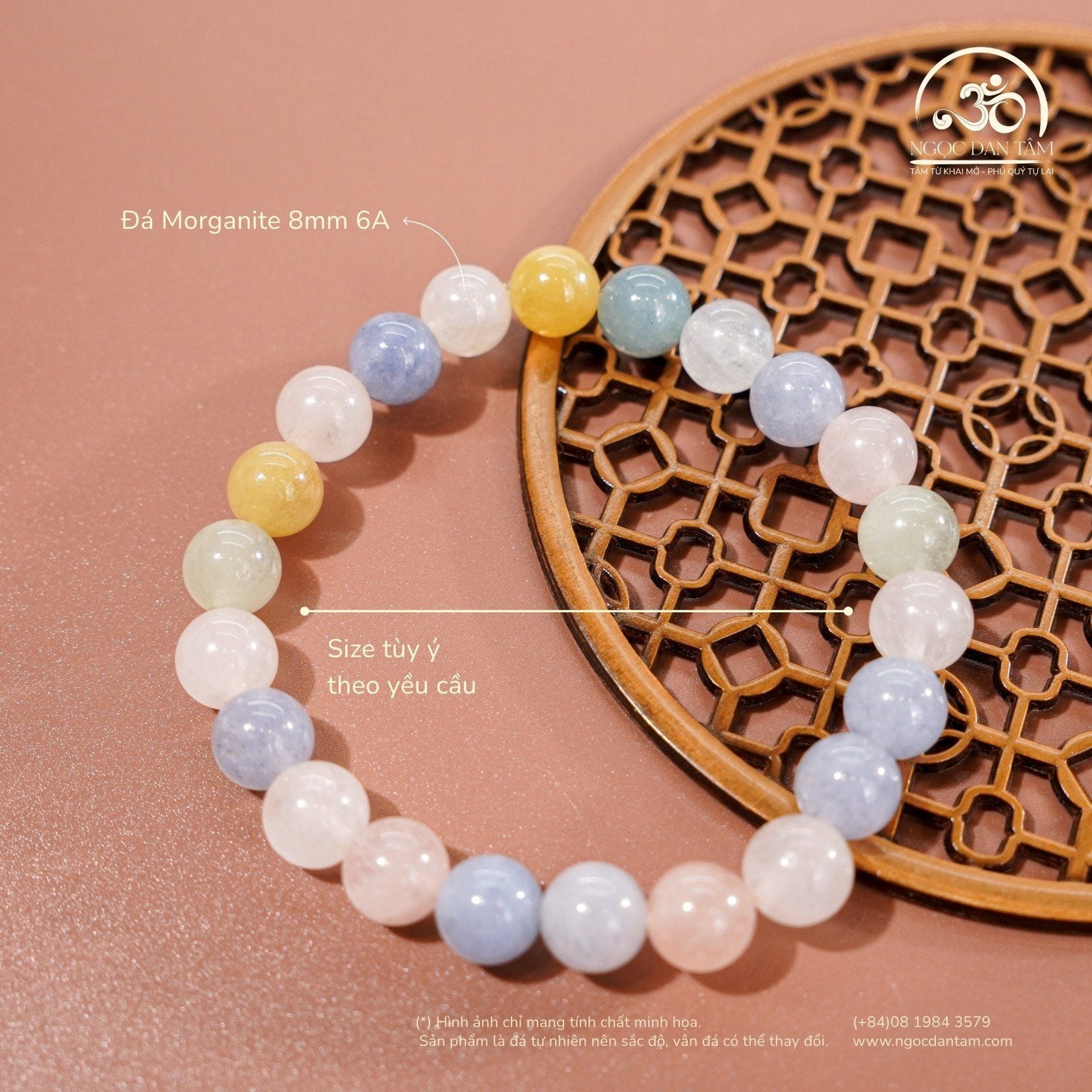  Vòng Tay Morganite 8mm - 10mm 6A 