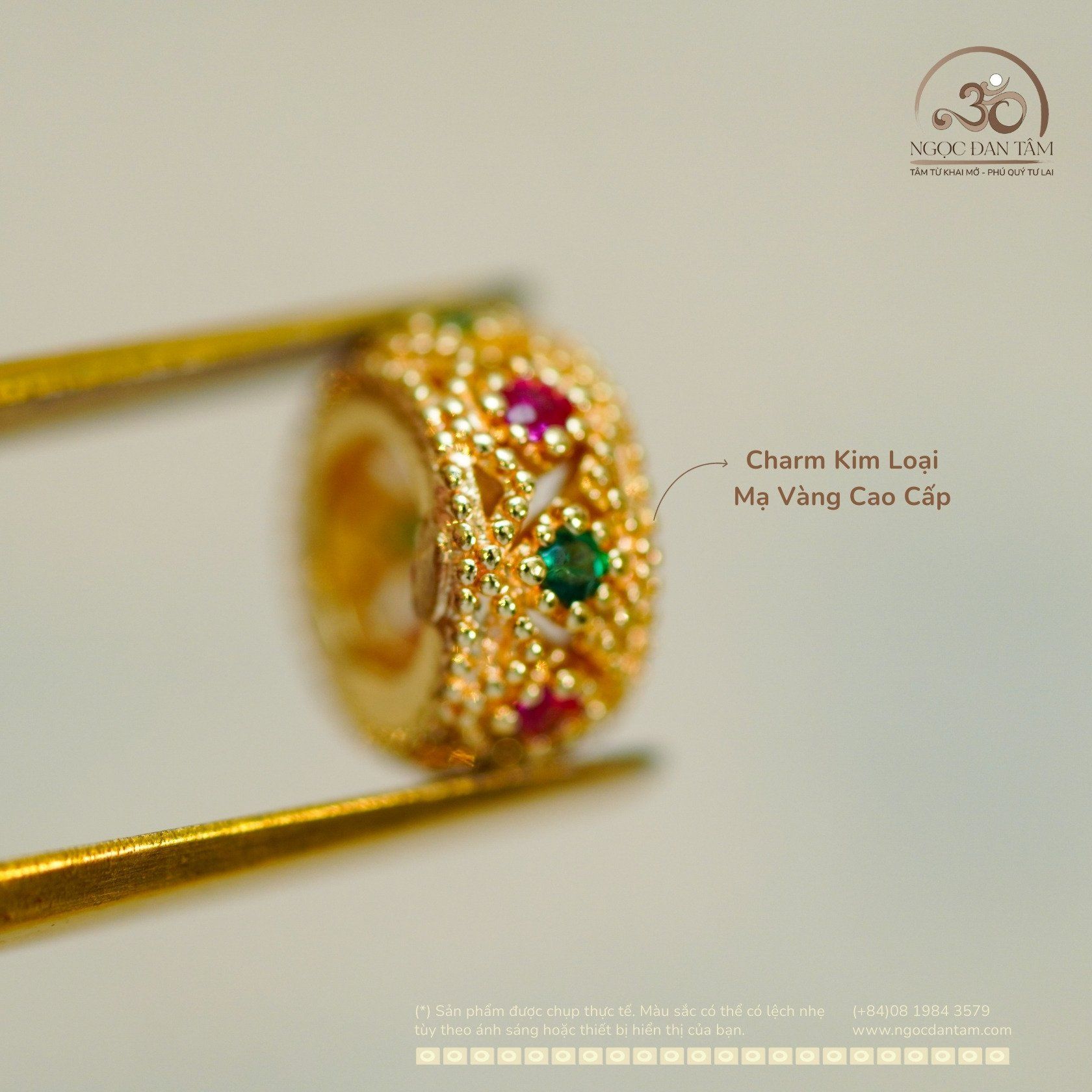  Charm Tròn Dẹp Đính Đá 8mm - Kim Loại Mạ Vàng 