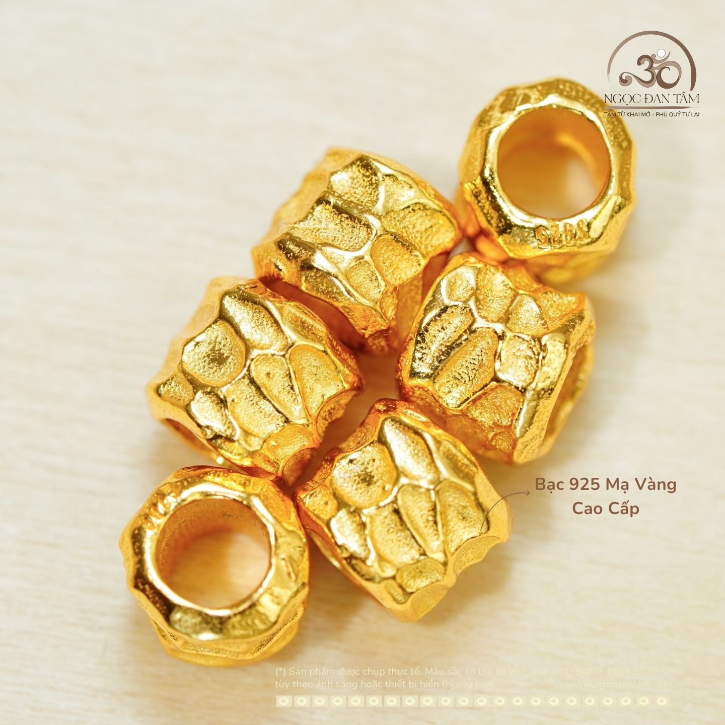  Charm Trụ Tròn Vảy Rồng Lớn 7.30mm - Bạc 925 Mạ Vàng Cao Cấp 