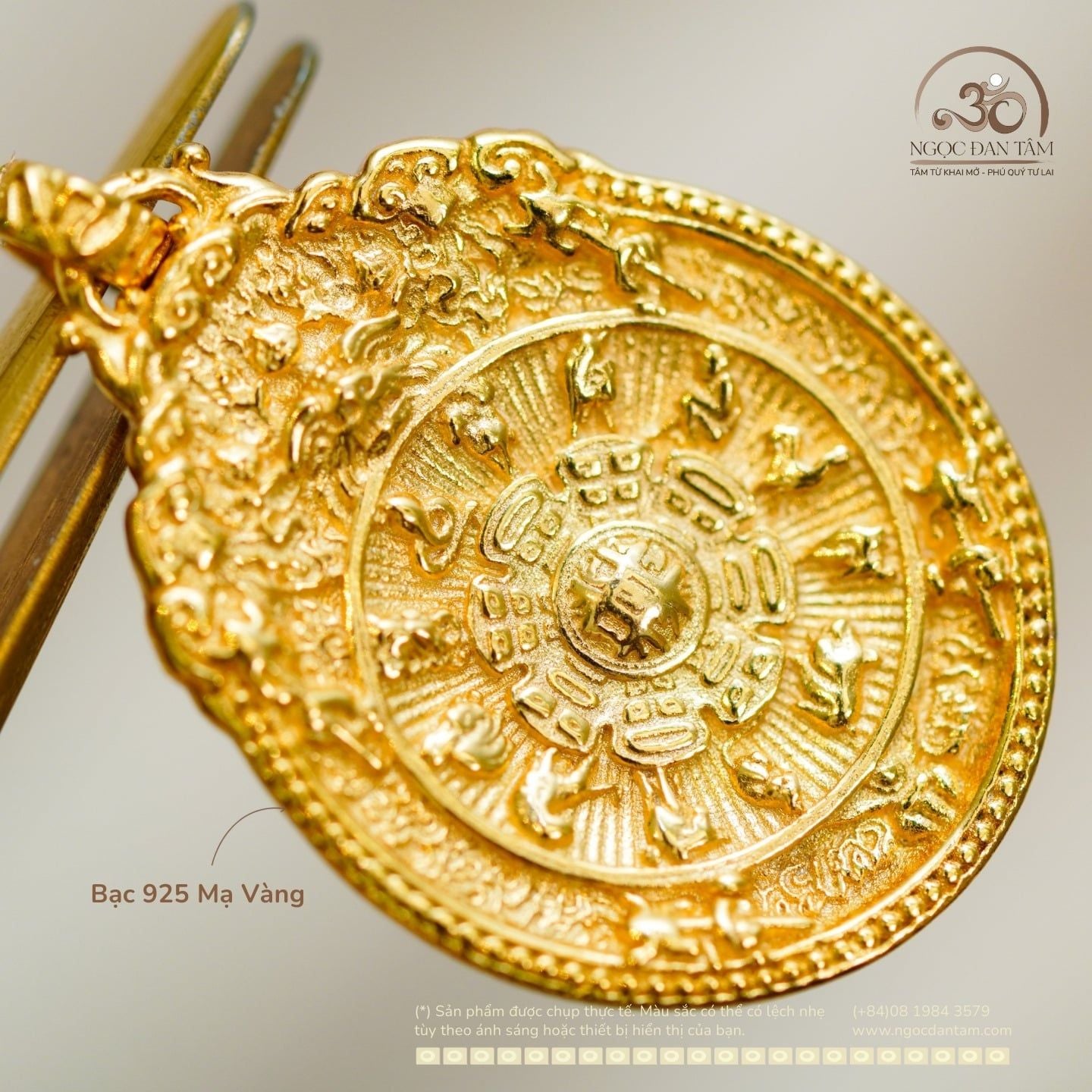  Mặt Dây Chuyền Văn Thù Cửu Cung Bát Quái 12 Cung Hoàng Đạo 17,44mm - Bạc 925 Mạ Vàng Cao Cấp 