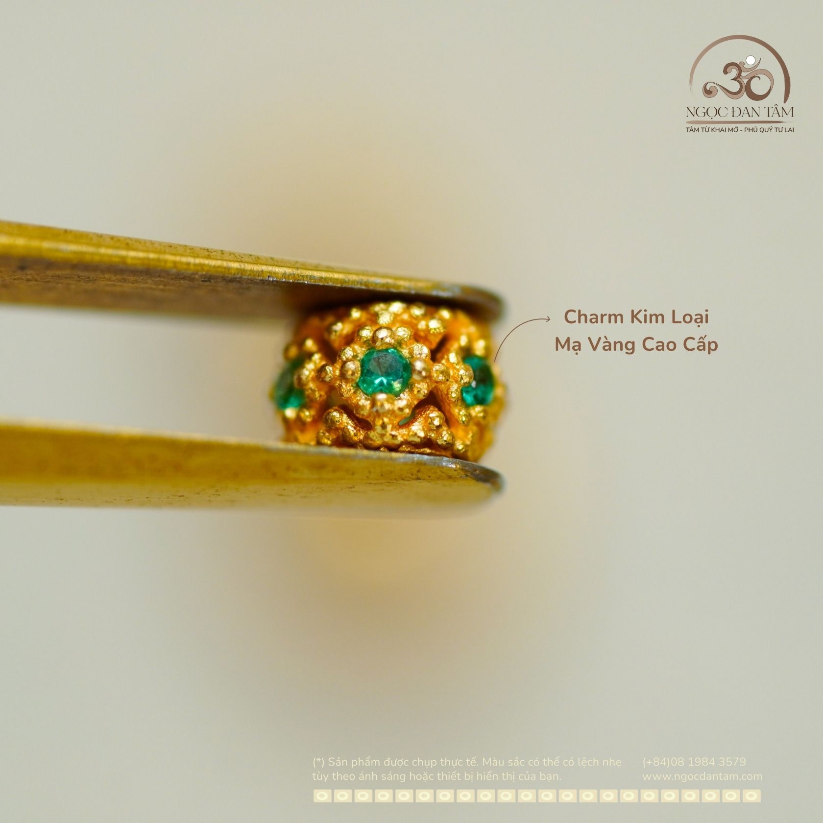  Charm Vòng Nhỏ Đính Đá Ngọc Lục Bảo 4,59mm - Kim Loại Mạ Vàng Cao Cấp 