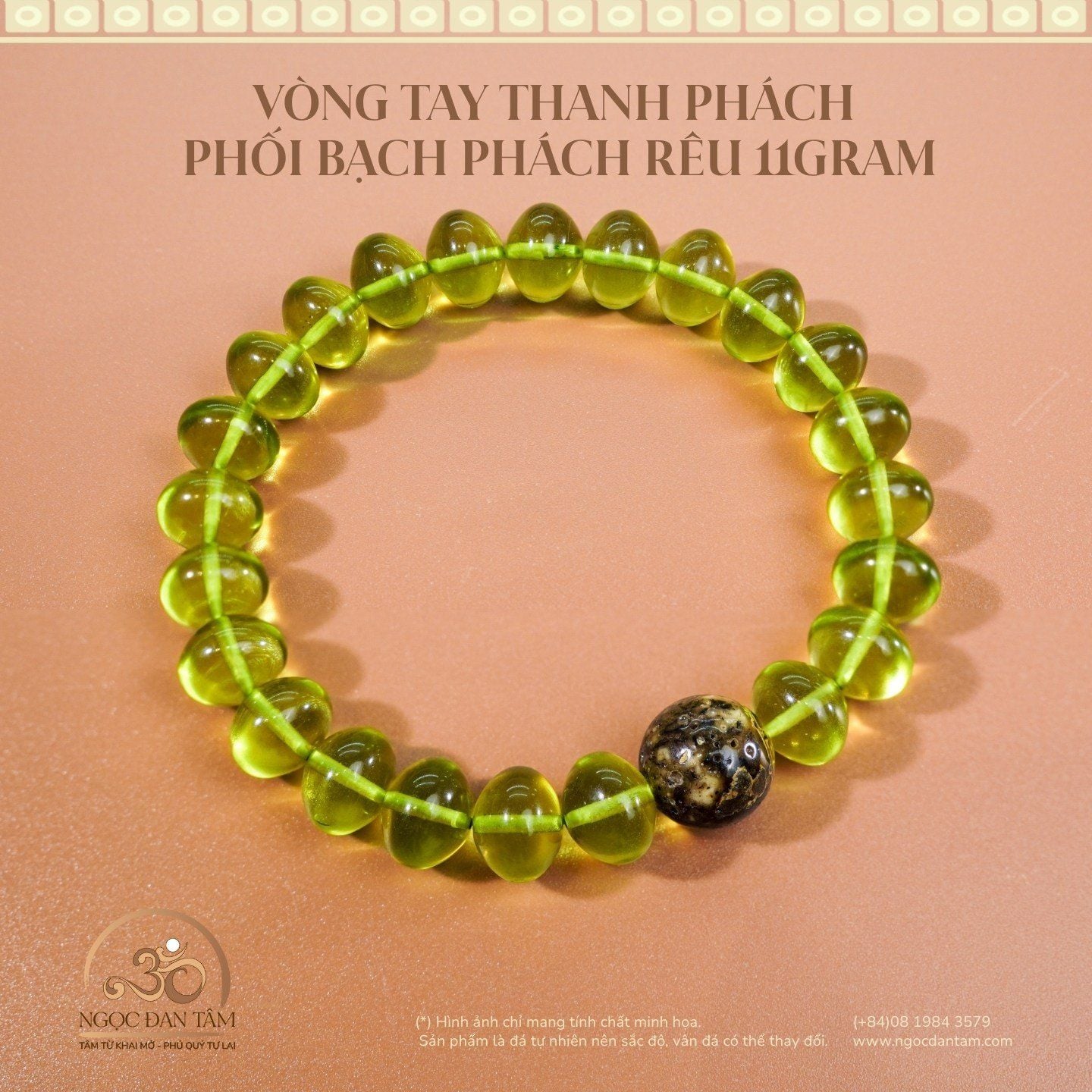  Vòng Tay Thanh Phách Phối Bạch Phách Rêu 11gram 