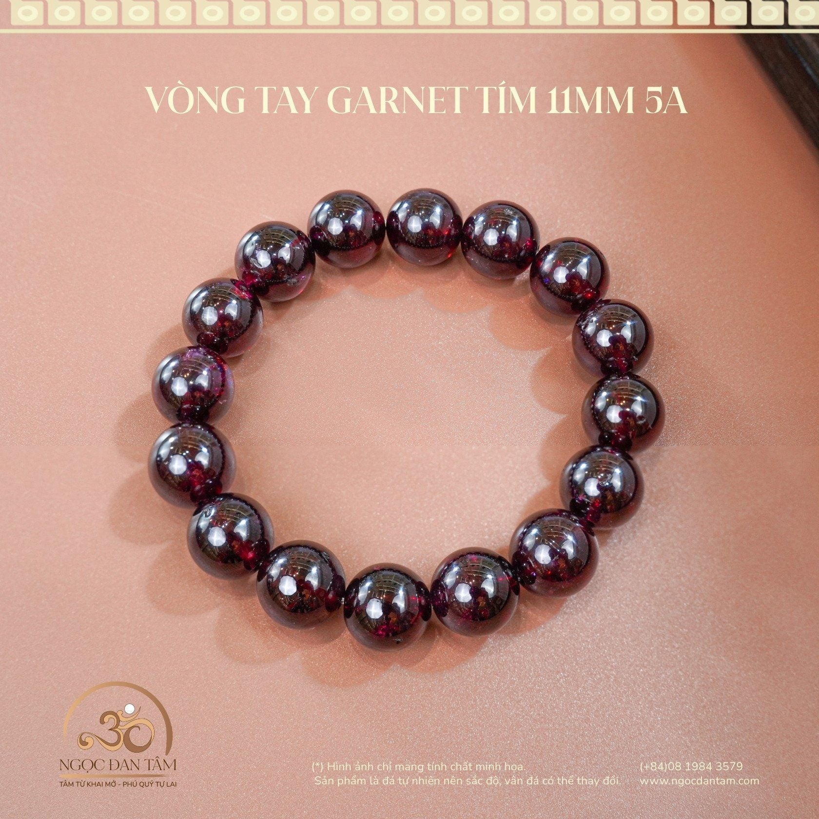  Vòng Tay Đá Garnet Tím 11mm 5A 
