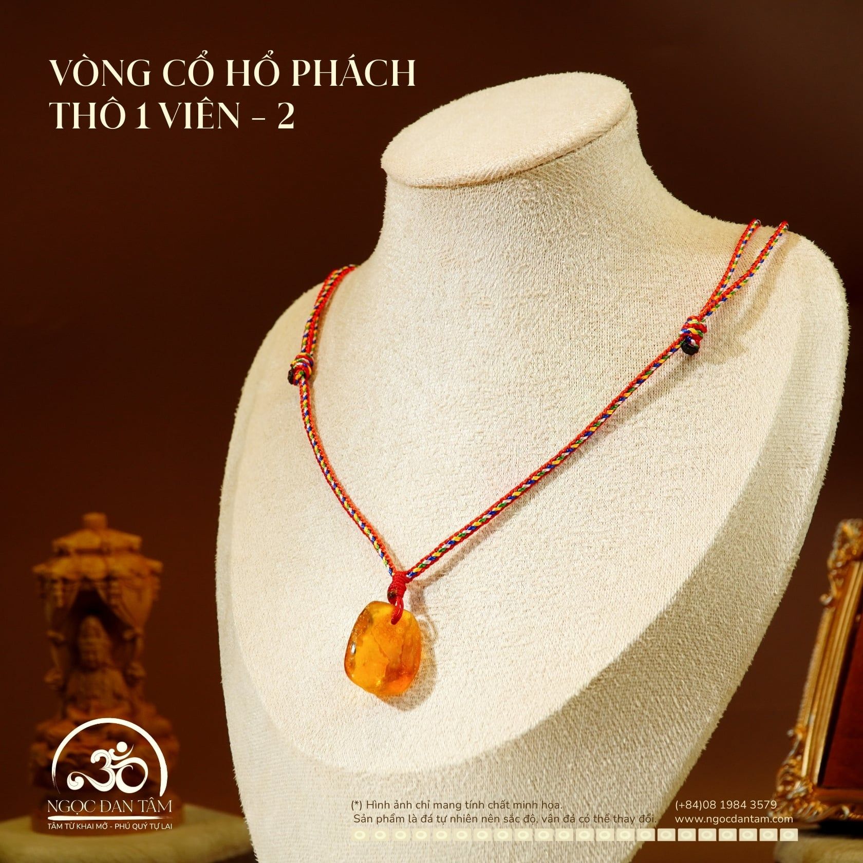  Vòng cổ Hổ Phách Thô 1 Viên 