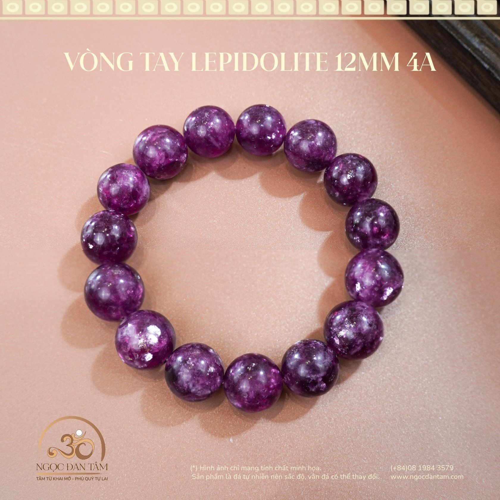  Vòng Tay Đá Lepidolite 12mm 4A 