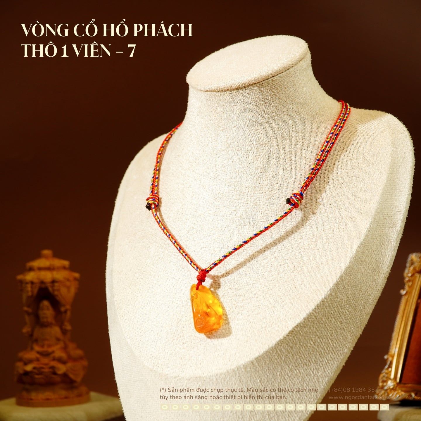  Vòng cổ Hổ Phách Thô 1 Viên 