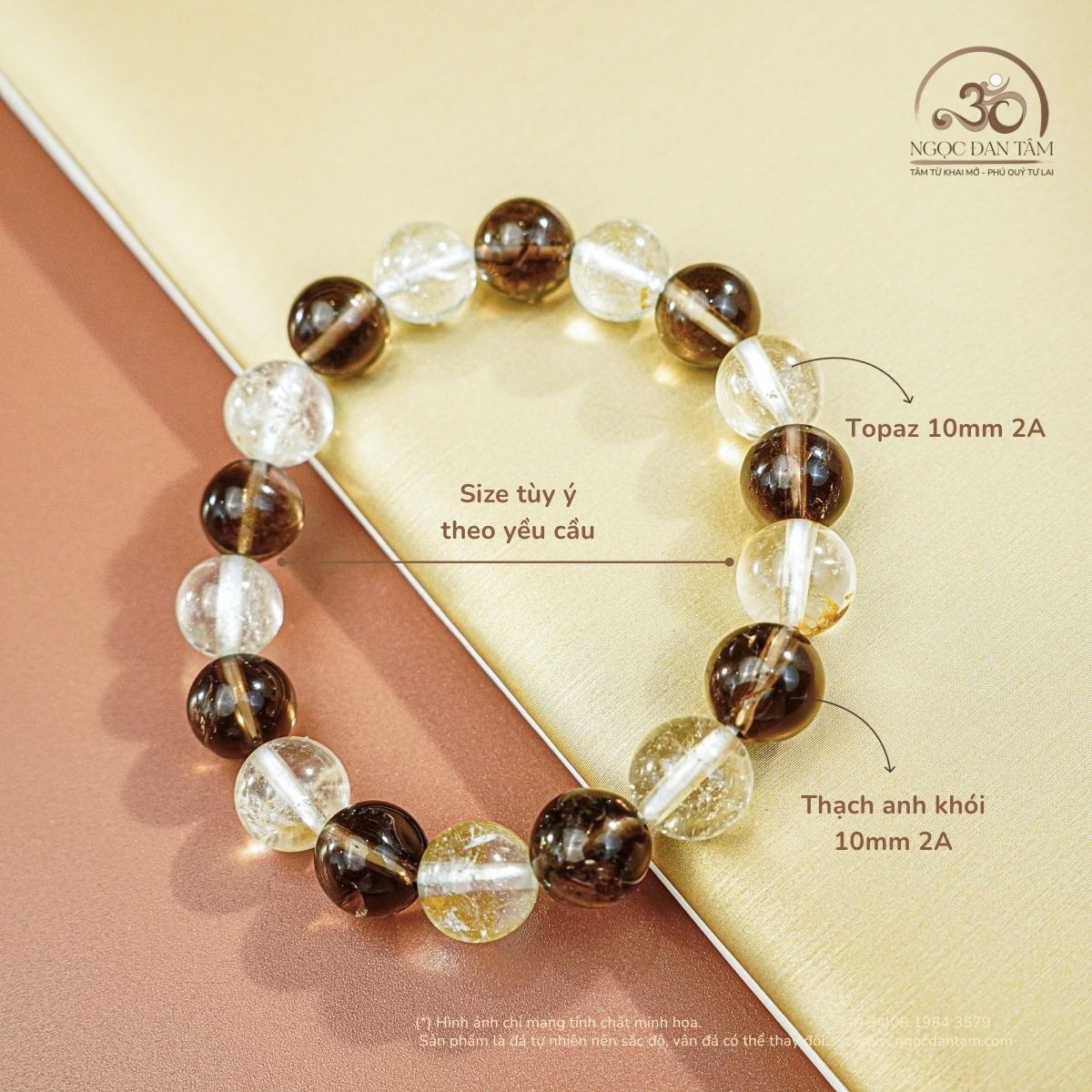  Vòng Tay Đá Thạch Anh Khói 10mm 2A Phối Đá Topaz 10mm 2A 