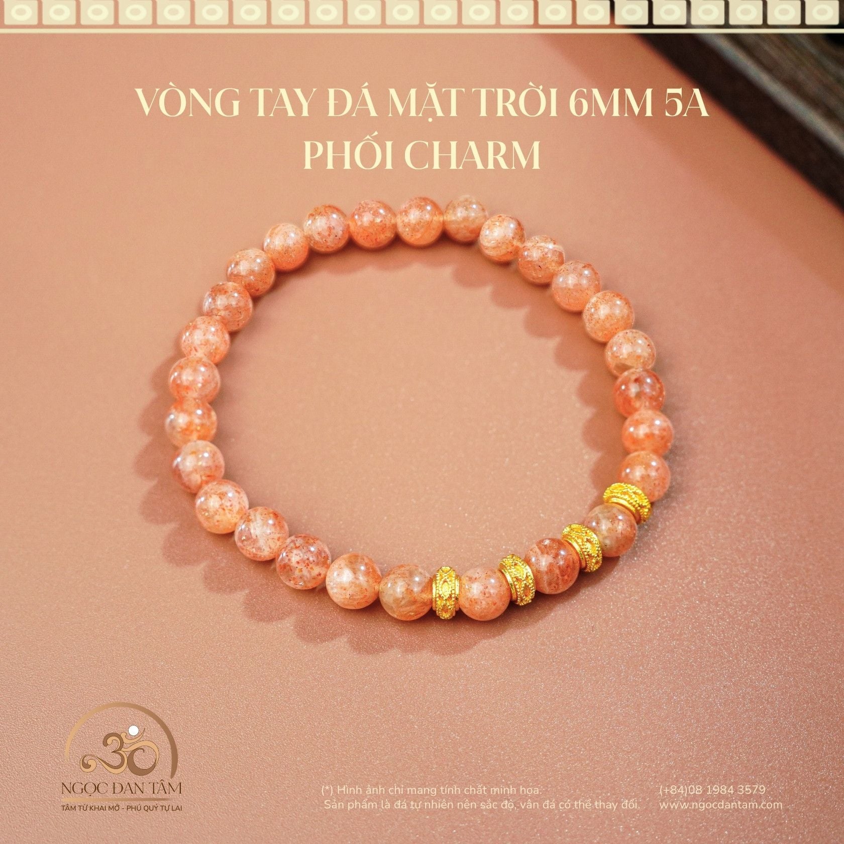  Vòng Tay Đá Mặt Trời 6mm 5A Phối Charm 