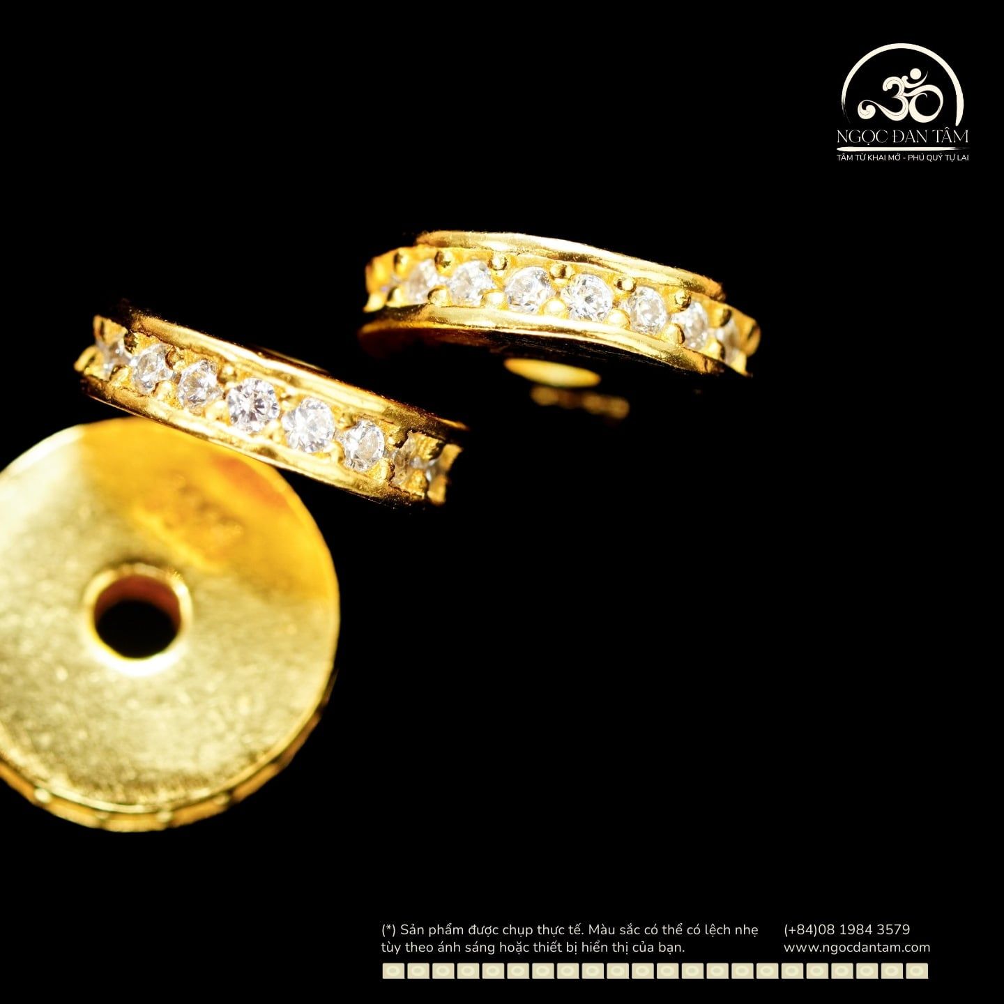  Charm Tròn Dẹp Đính Đá Lớn 7.83mm - Bạc 925 Mạ Vàng Cao Cấp 