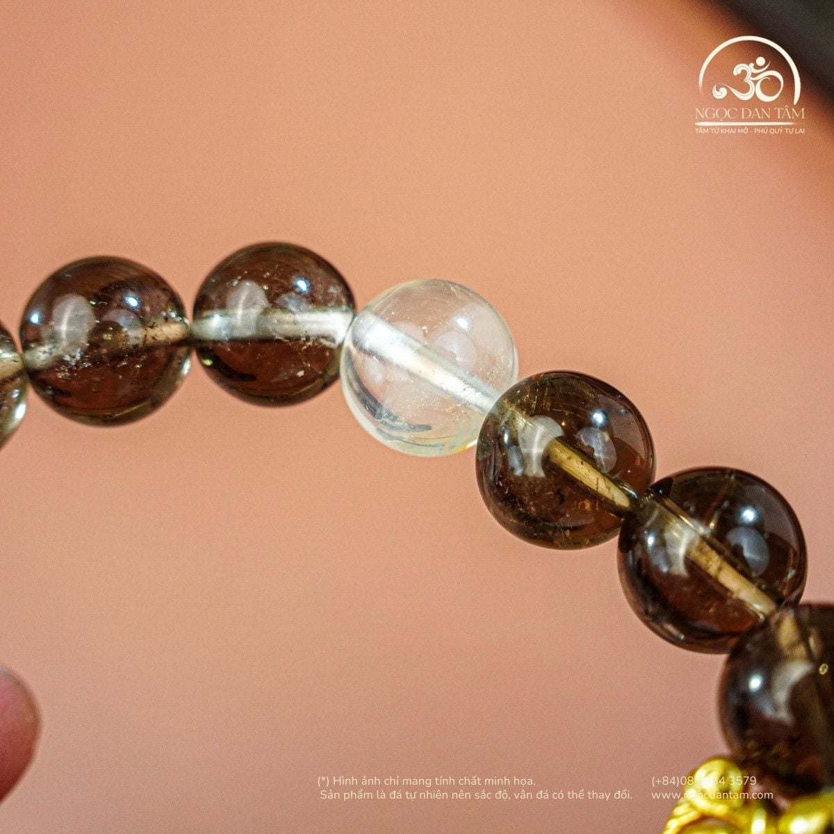  VòngTay Đá Thạch Anh Khói 10mm 2A Và Đá Topaz 10mm 2A Phối Charm Chùy Kim Cang 