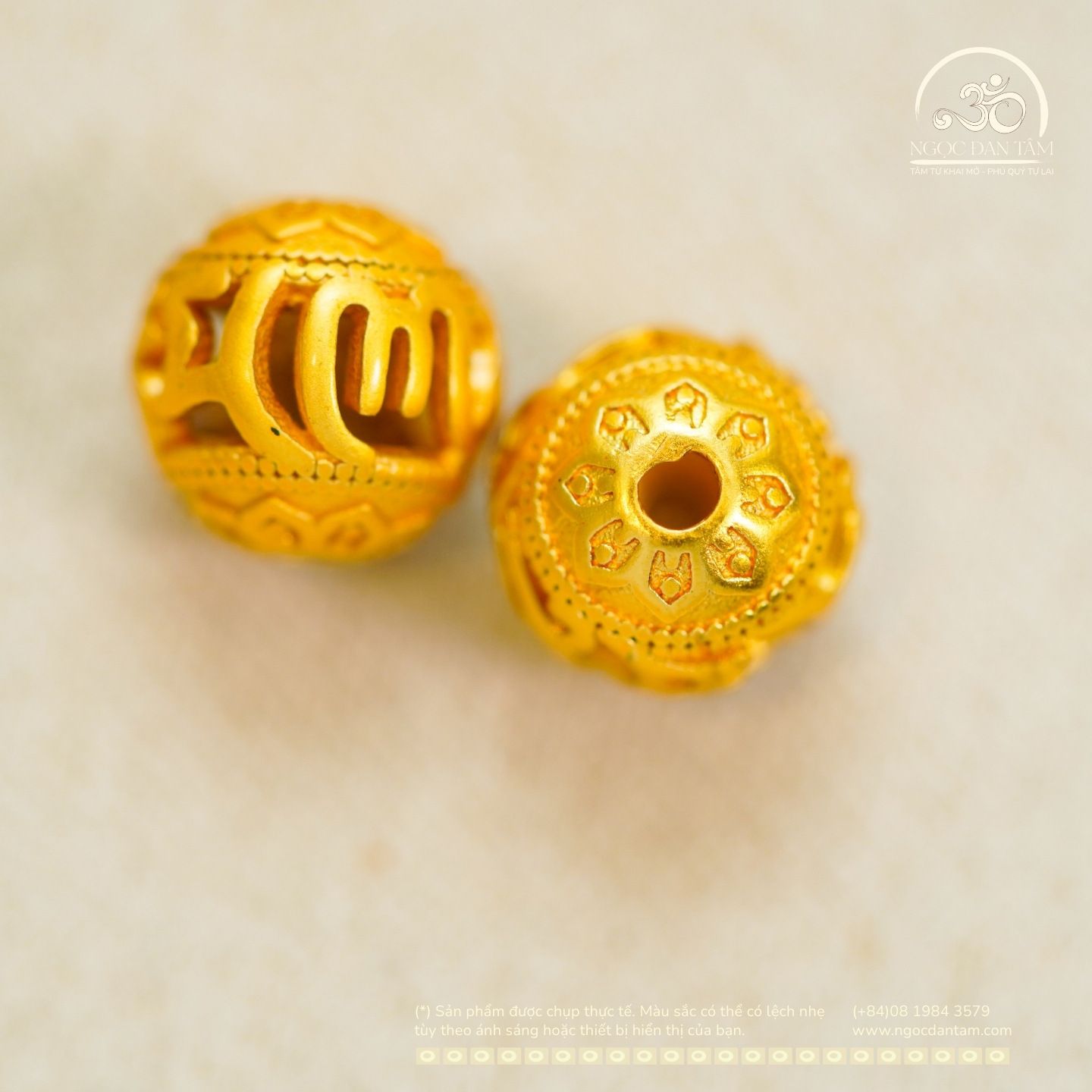  Charm Bi Tròn Lục Tự 7,94mm - Kim Loại Mạ Vàng 