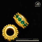  Charm Tròn Đính Đá Xanh Mạ Vàng - Bạc 925 Mạ Vàng 